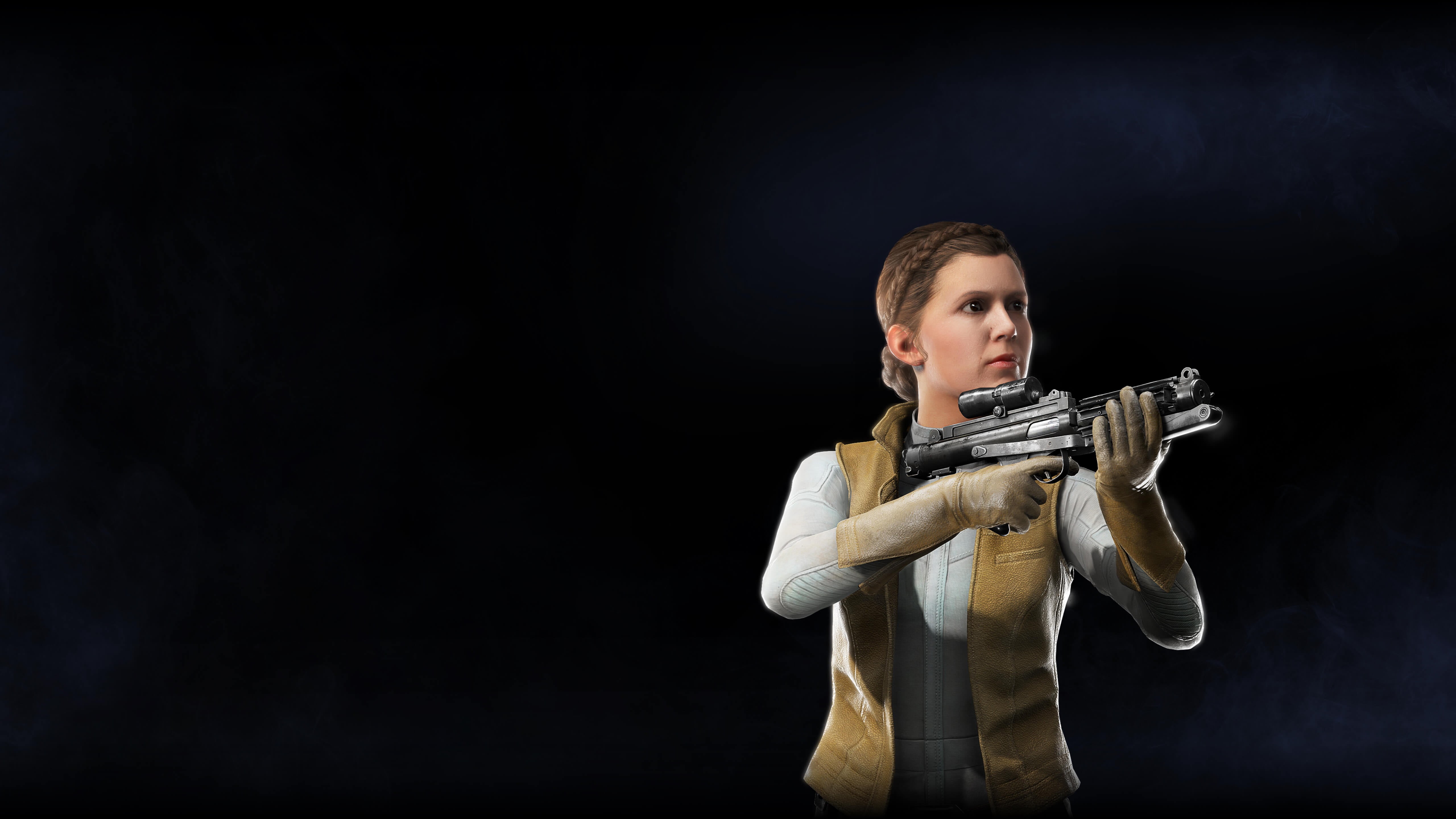 adult, standing, princess leia, holding, gun, musical instrument, one person, star wars battlefront 2, waist up, pc games, 5k, xbox games, 5K, portrait, HD Wallpaper