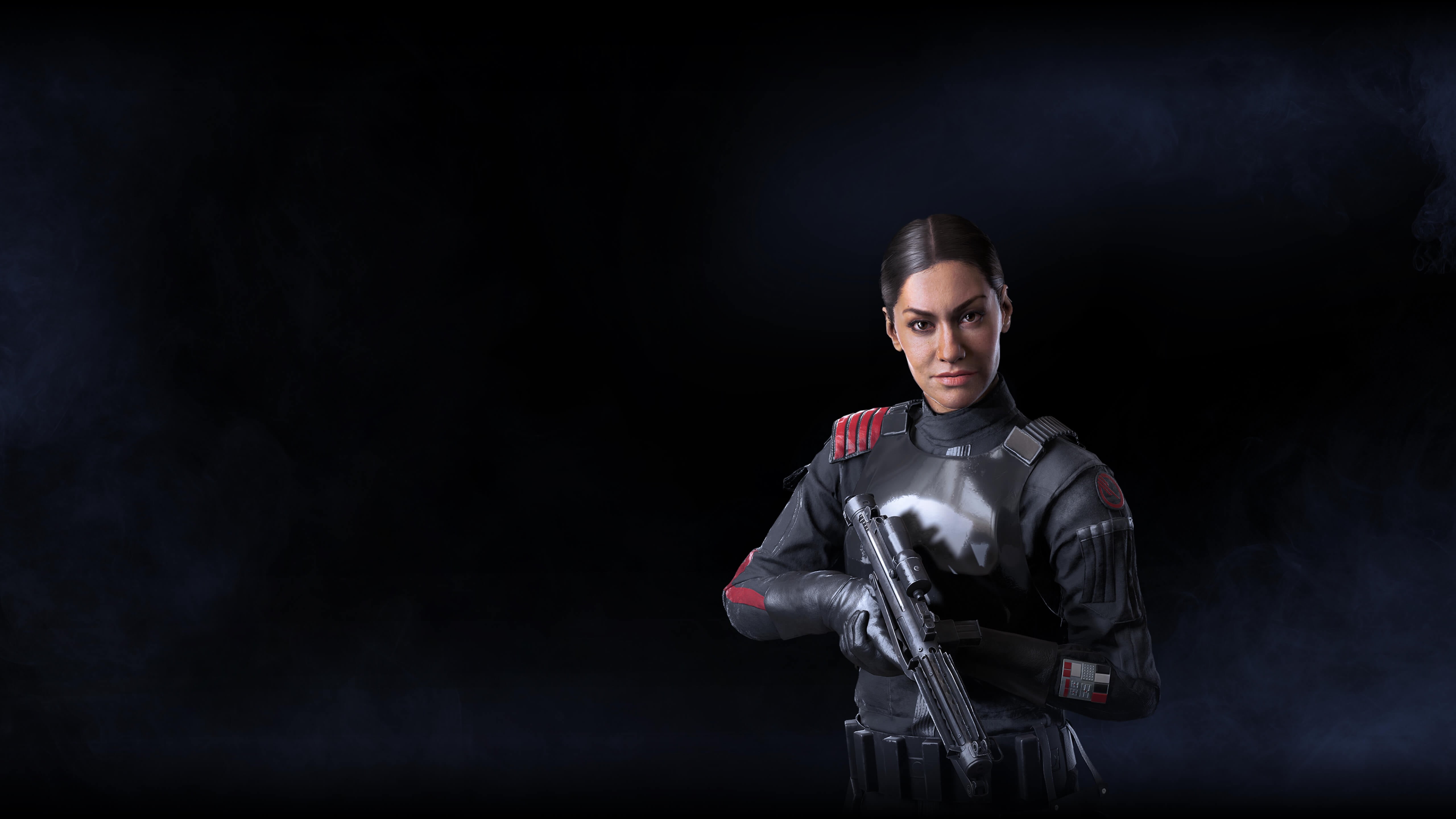 4k, serious, star wars battlefront 2, adult, indoors, young adult, hd, iden versio, uniform, games, portrait, security, standing, weapon, front view, 2017 games, HD Wallpaper