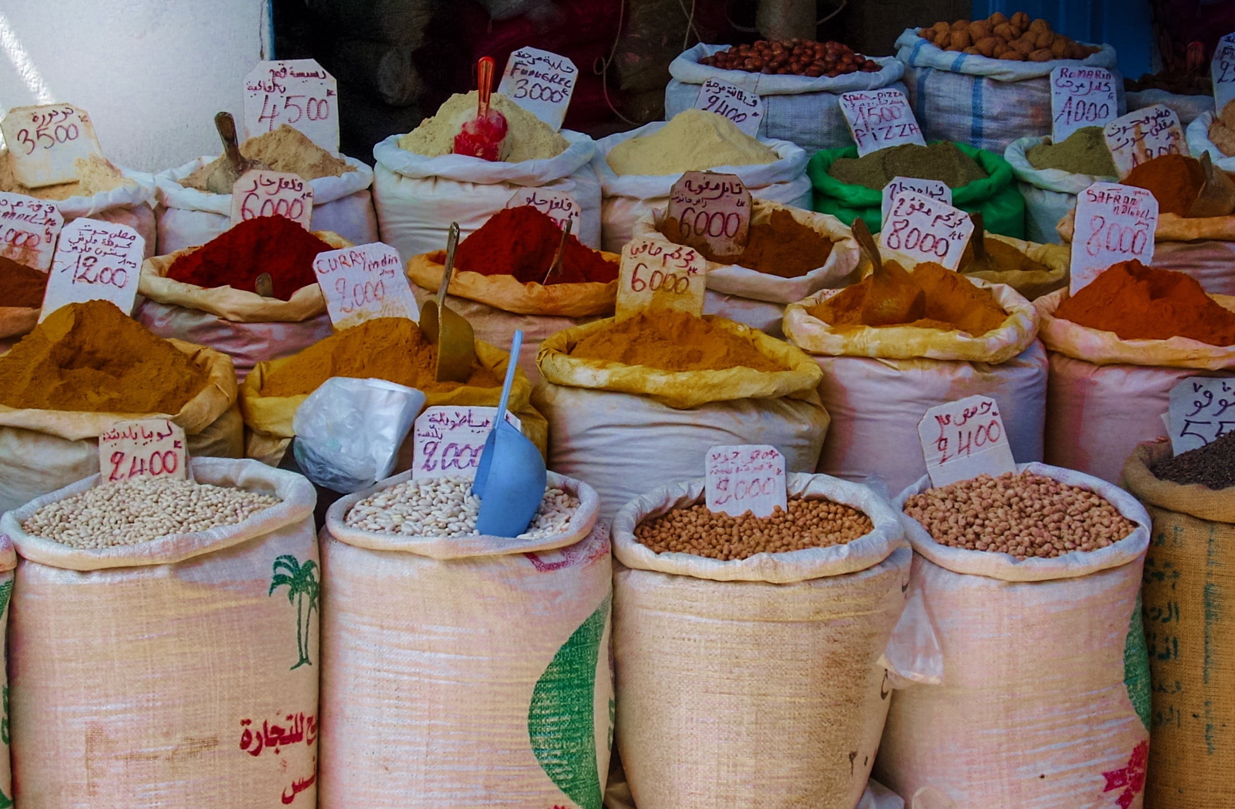 traditional, tunisia, food, souk, ingredient, color, herb, sack, large group of objects, retail display, 1080P, retail, market, arabic, spice, fresh, pepper, HD Wallpaper