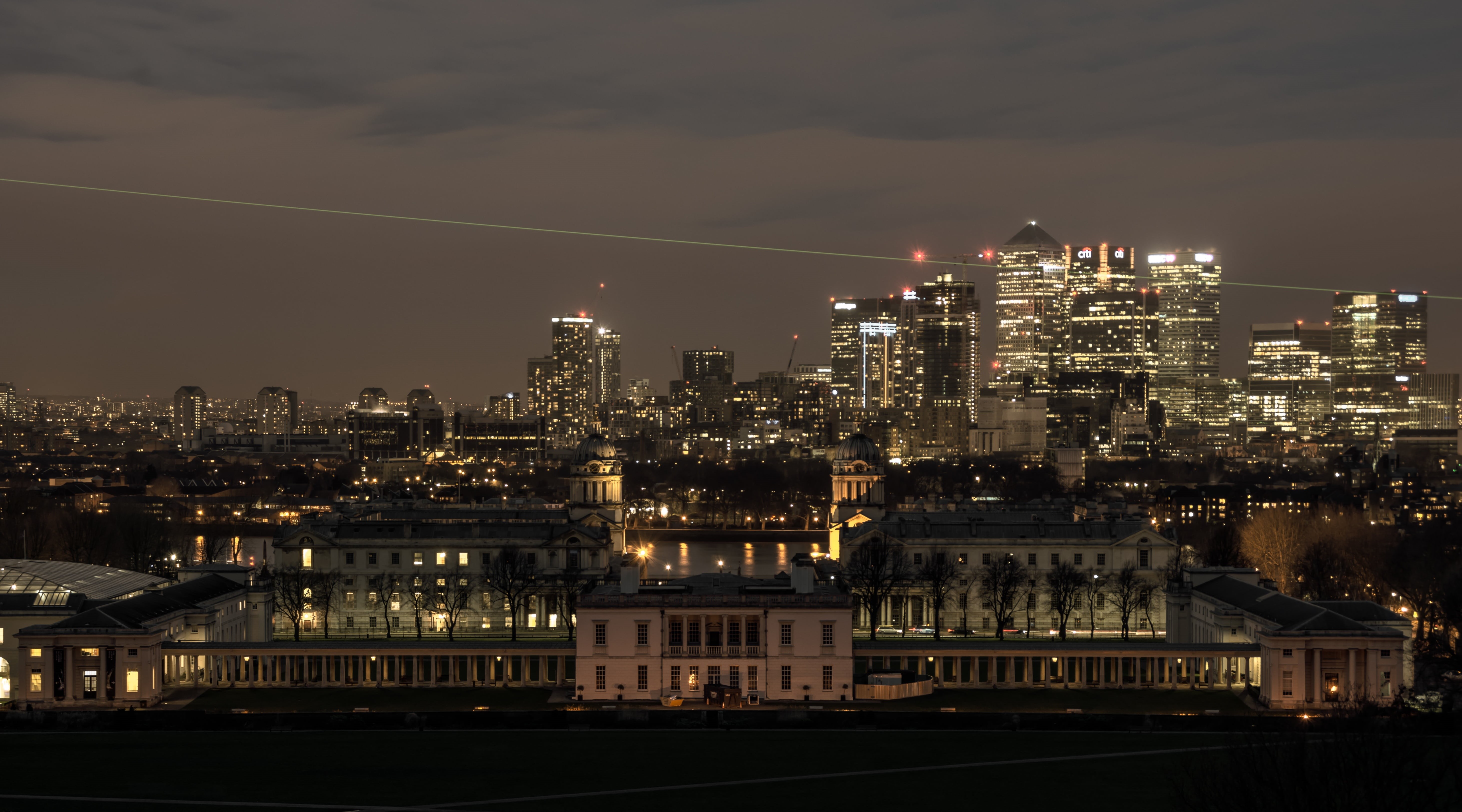 skyscraper, greenwich, rise, city life, navy, capital, nature, illuminated, water, aerial, financial district, tourism, high, time, building exterior, office building exterior, HD Wallpaper