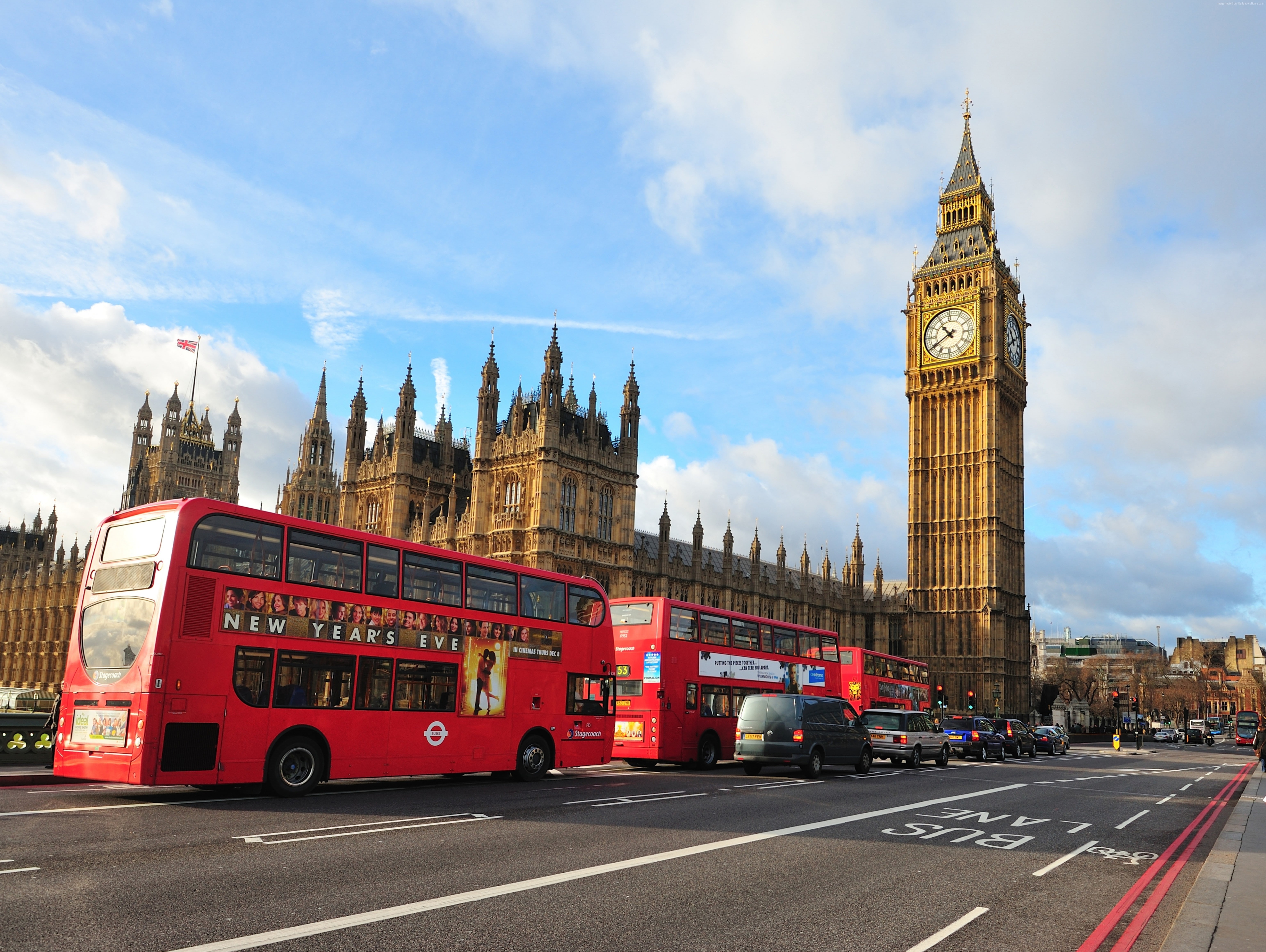 London, Big Ben, Westminster Abbey, bus, travel, city, England, tourism, 5K, HD Wallpaper