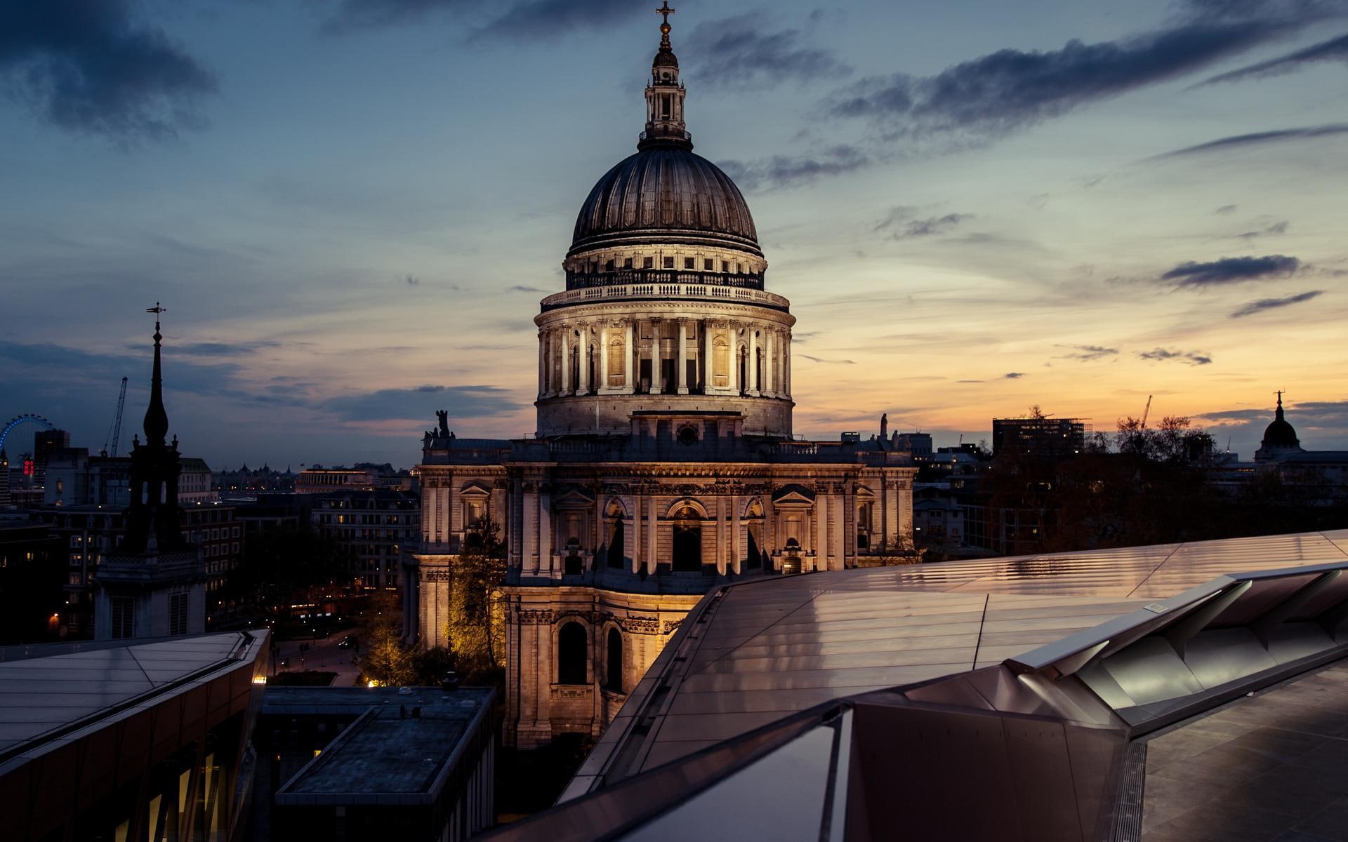 high, st, sunset, architecture, london, england, cathedral, pauls, night, uk, resolution, 1080P, HD Wallpaper