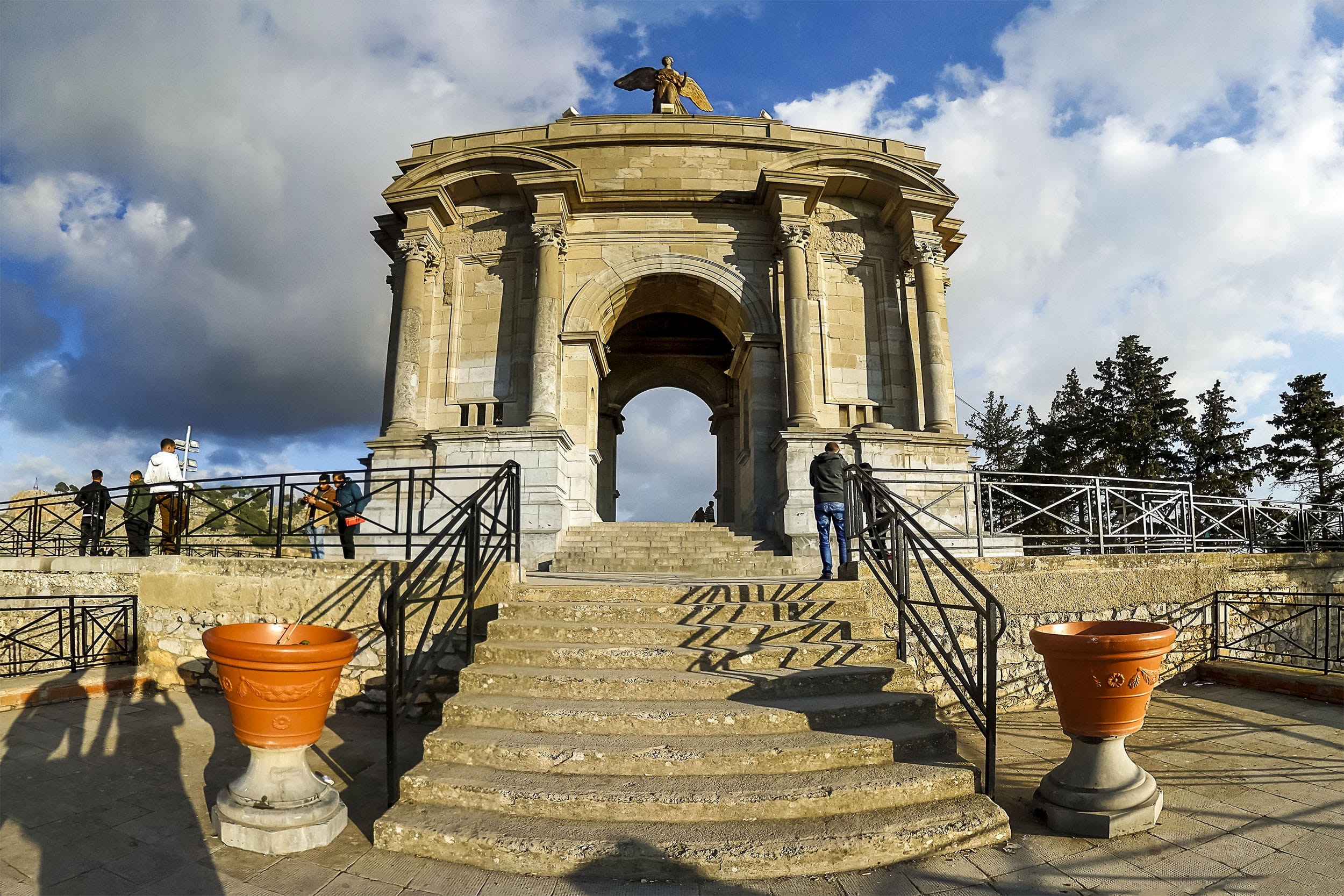 cloud - sky, day, sunlight, travel Destinations, staircase, travel, sky, steps and staircases, constatine, arch, 1080P, history, tourism, Algeria, railing, HD Wallpaper