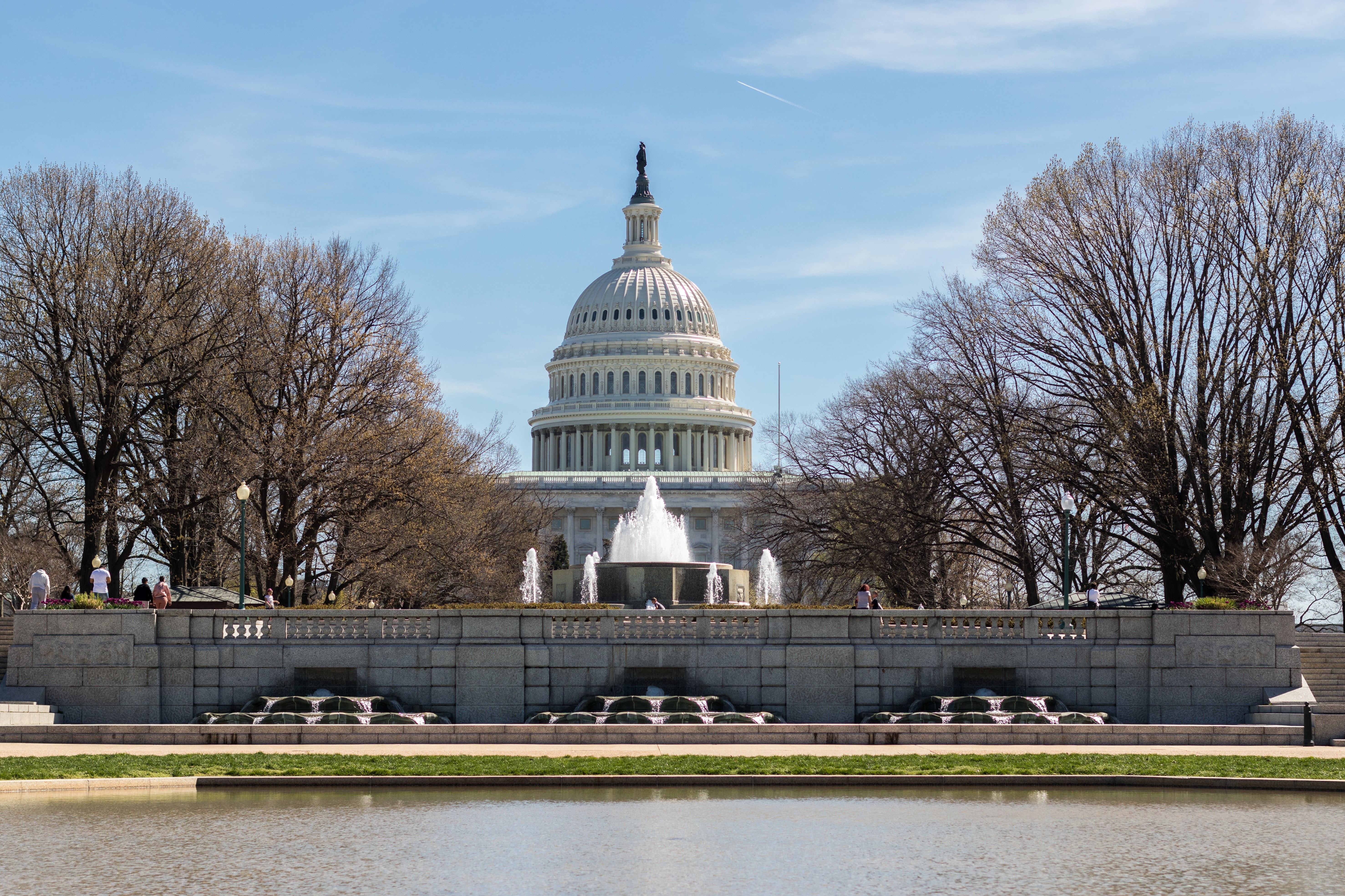 tree, architecture, city, dome, power, outdoors, canal, concrete, day, water, washington dc, politics, building exterior, tourism, 5K, nature, bare tree, HD Wallpaper