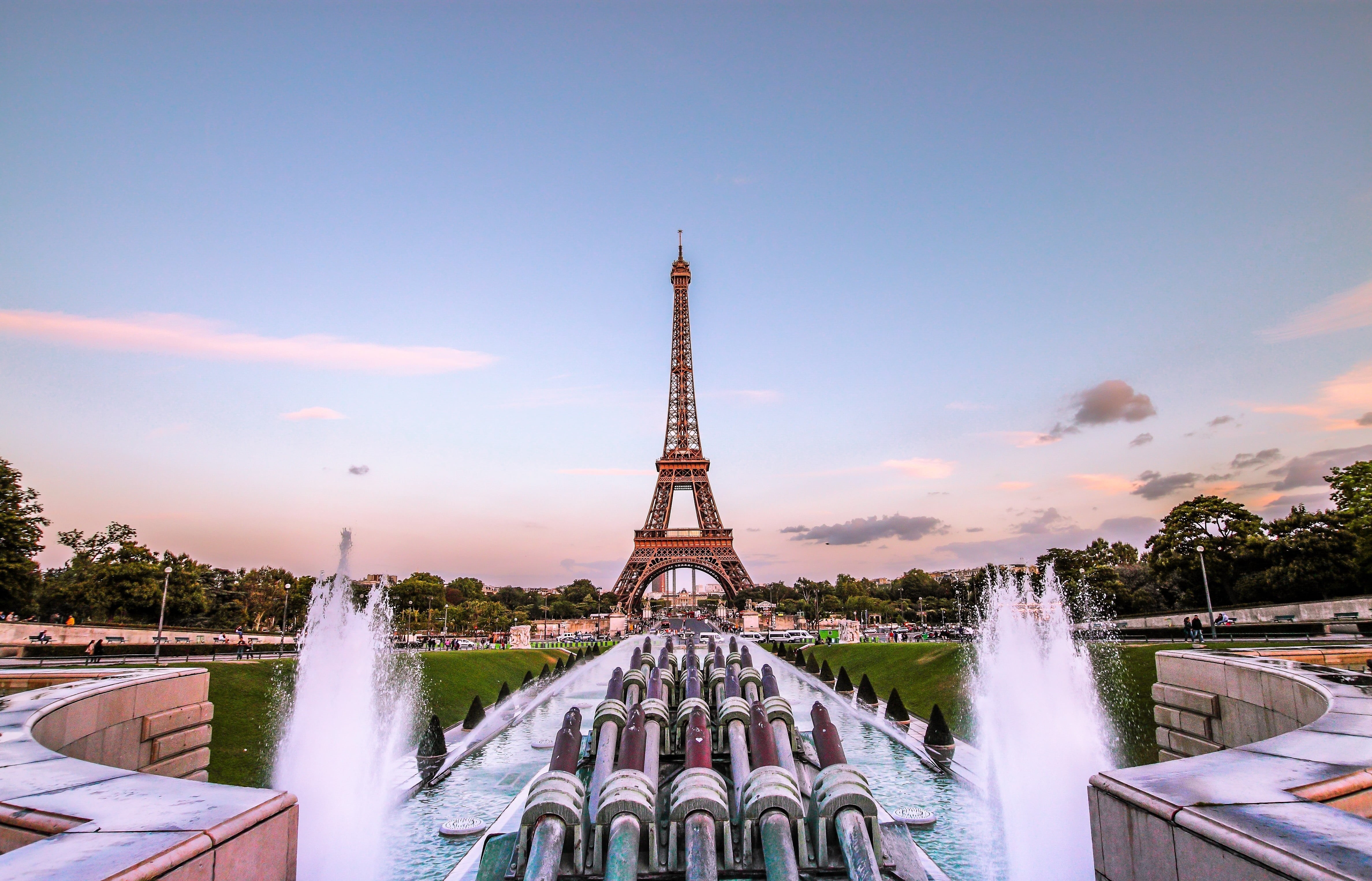 france, no people, europe, international Landmark, blue, beautiful, the past, paris, office building exterior, cloud - sky, 4K, eiffel Tower, cultures, HD Wallpaper