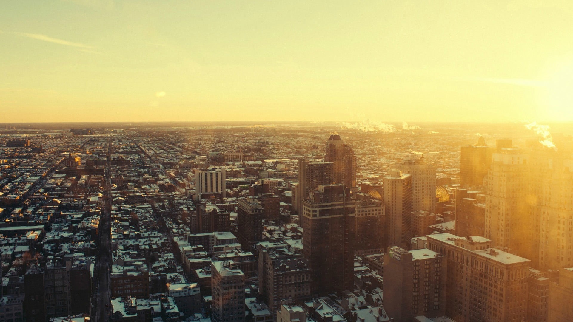 outdoors, cityscape, modern, high Up, 1080P, office building exterior, city, manhattan - New York City, business, dusk, river, urban Skyline, new York State, HD Wallpaper