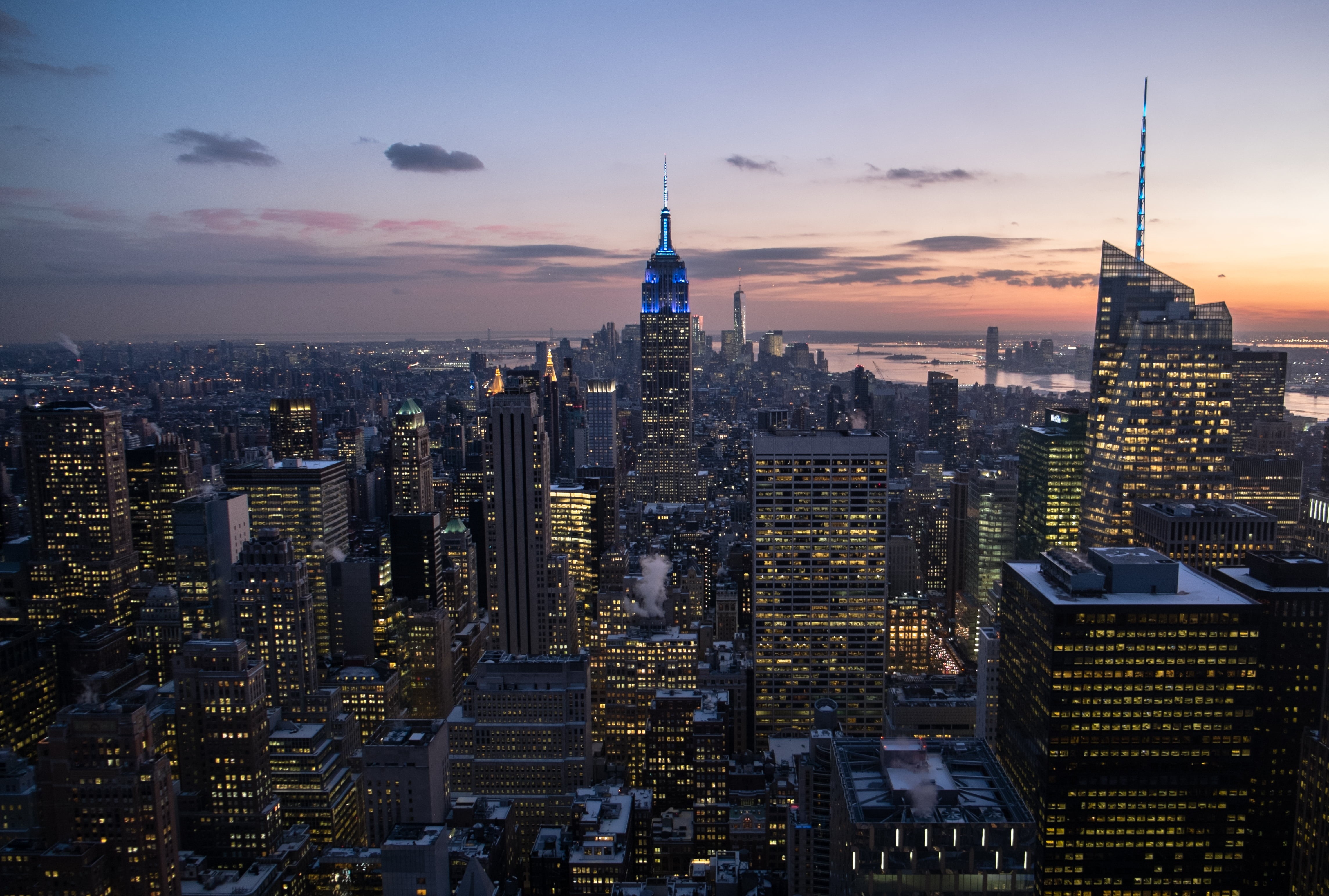 skyscraper, new York State, view, urban Scene, midtown Manhattan, manhattan - New York City, built Structure, cityscape, downtown District, Skyline, dawn, HD Wallpaper