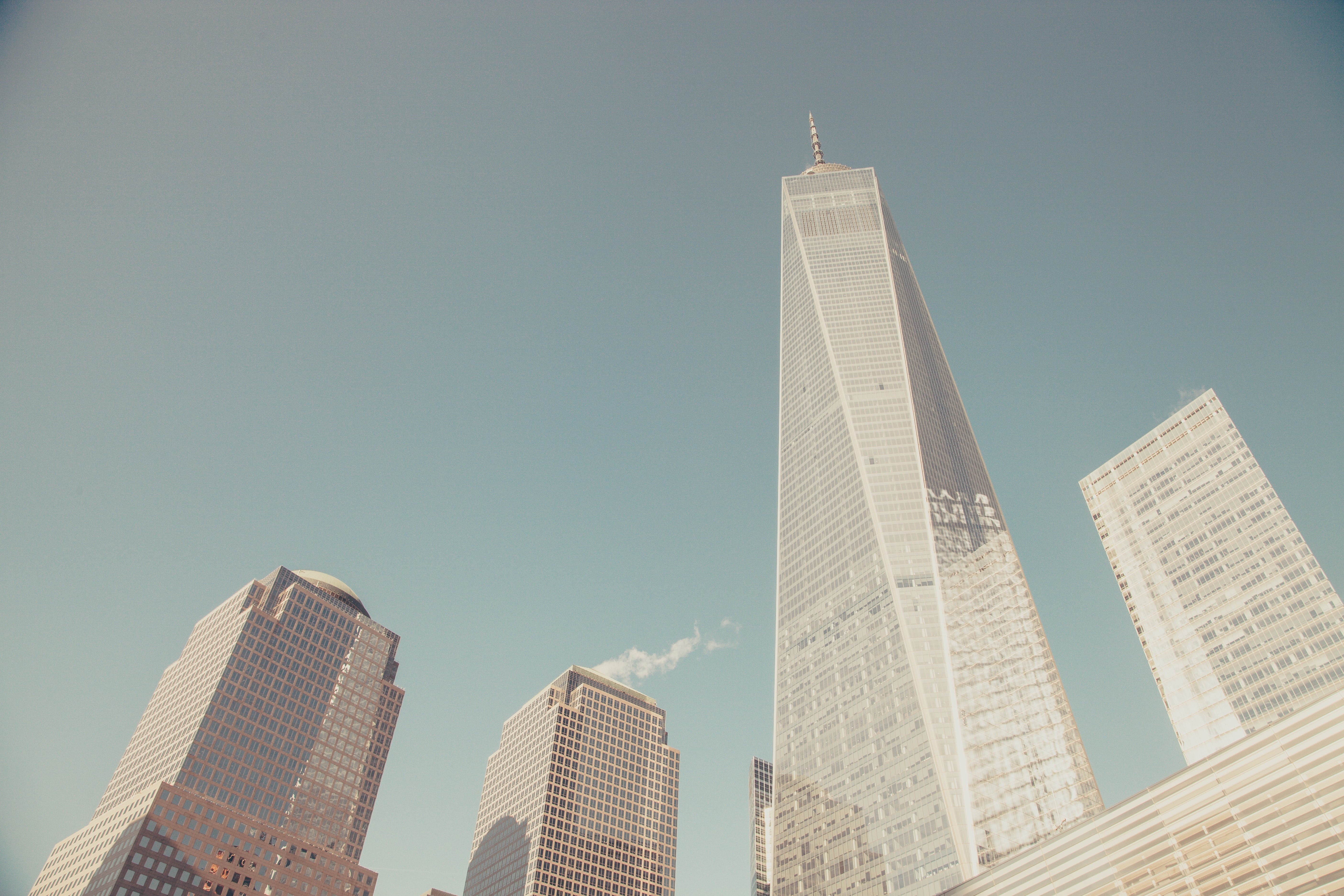 no people, rise, office, sky, tower, low angle view, travel destinations, blue, clear sky, spire, building, office building exterior, financial district, HD Wallpaper