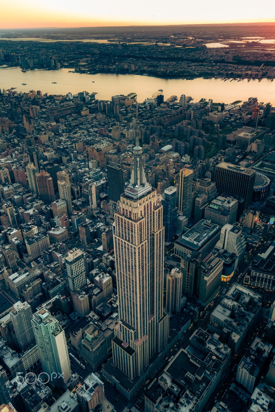 Empire State Building, cityscape, aerial view, birds eye view, architecture, building, New York City, 720P, clear sky, Phone HD Wallpaper