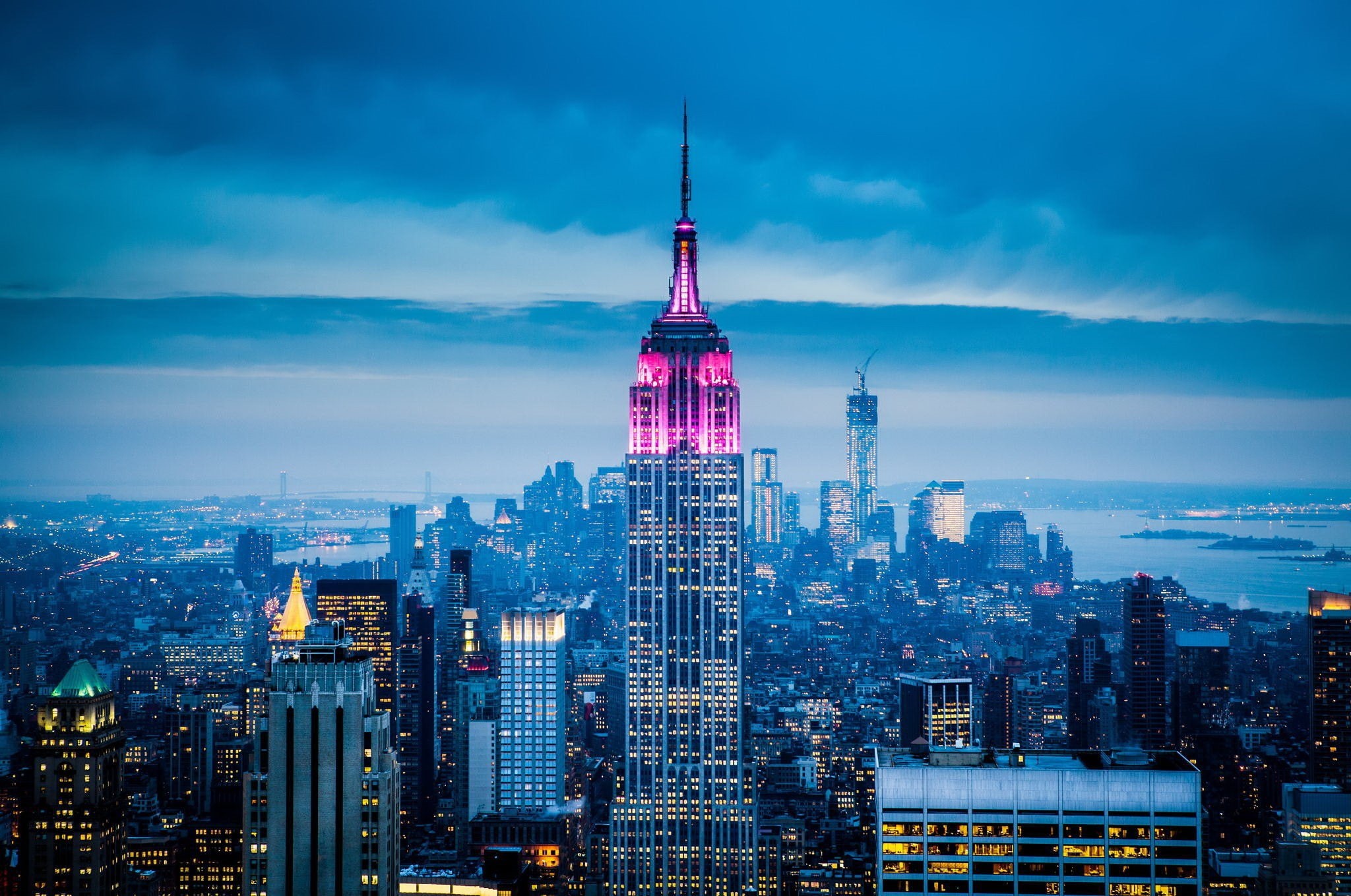 1080P, Empire State Building, city lights, sky, New York City, city, HD Wallpaper