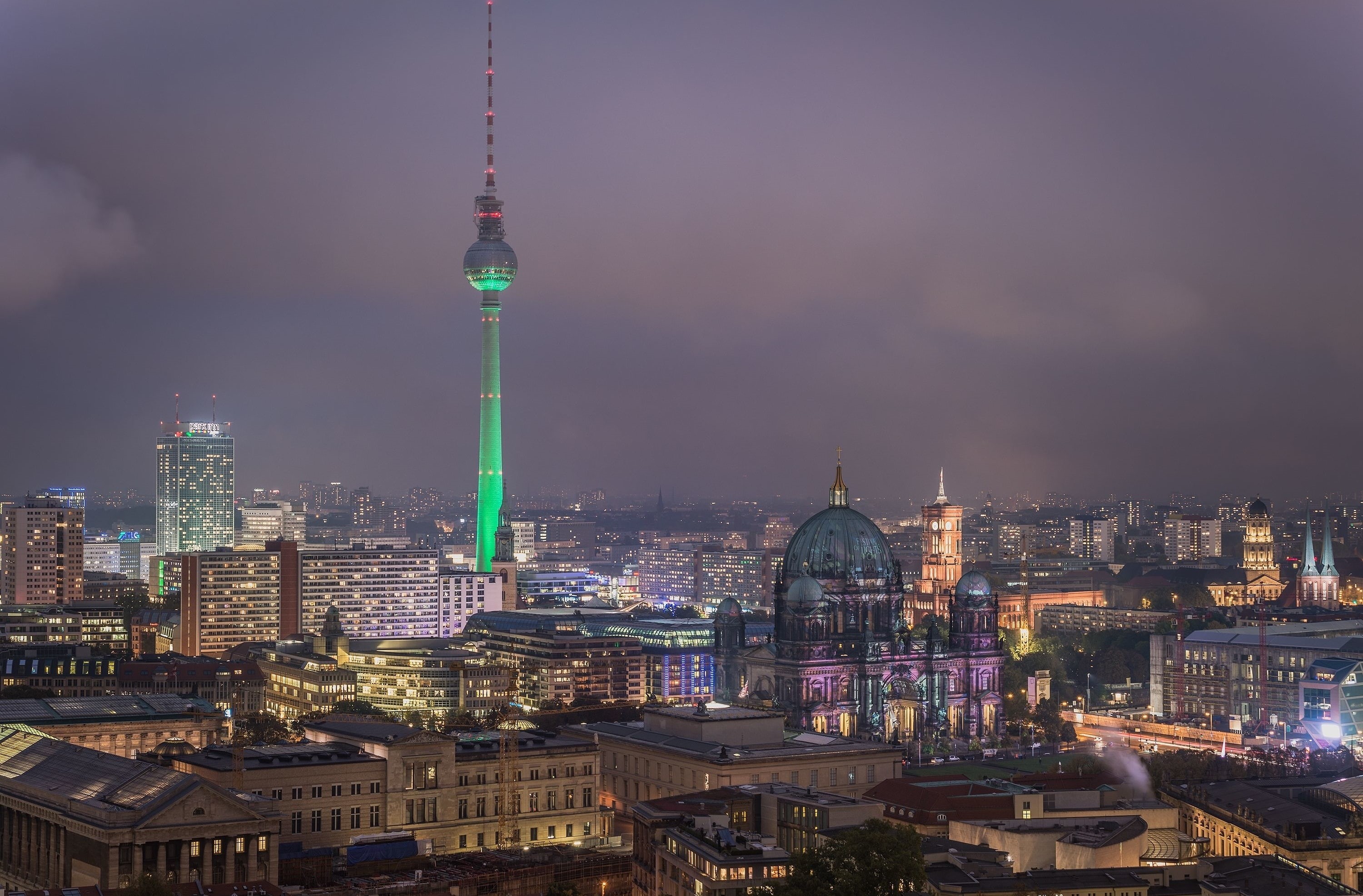 City, Buildings, Tower, Night, berlin, Europe, Germany, 2K, Fernsehturm, Urban, HD Wallpaper