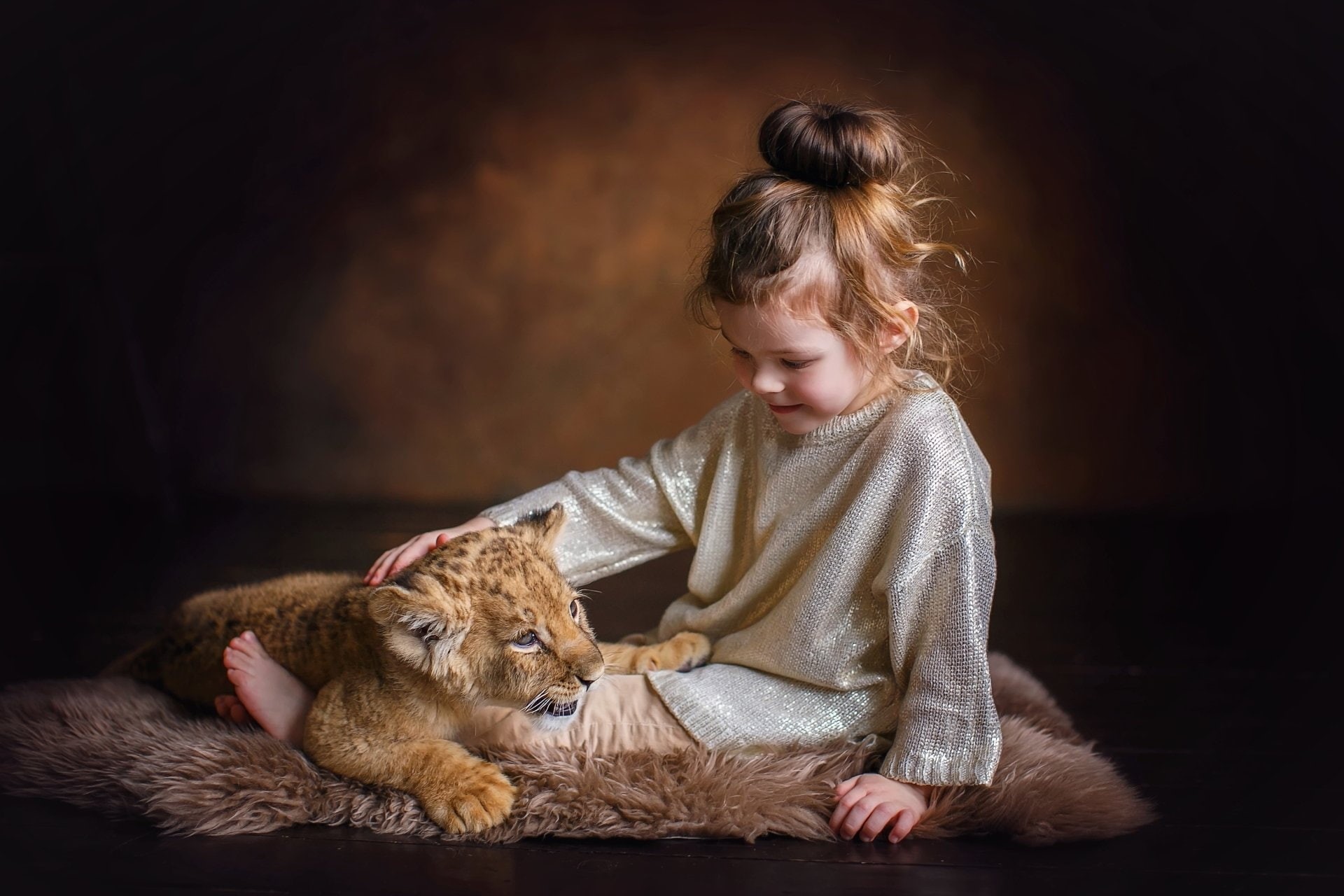 1080P, Little Girl, Baby Animal, Child, Cub, Lion, Cute, Girl, Photography, HD Wallpaper