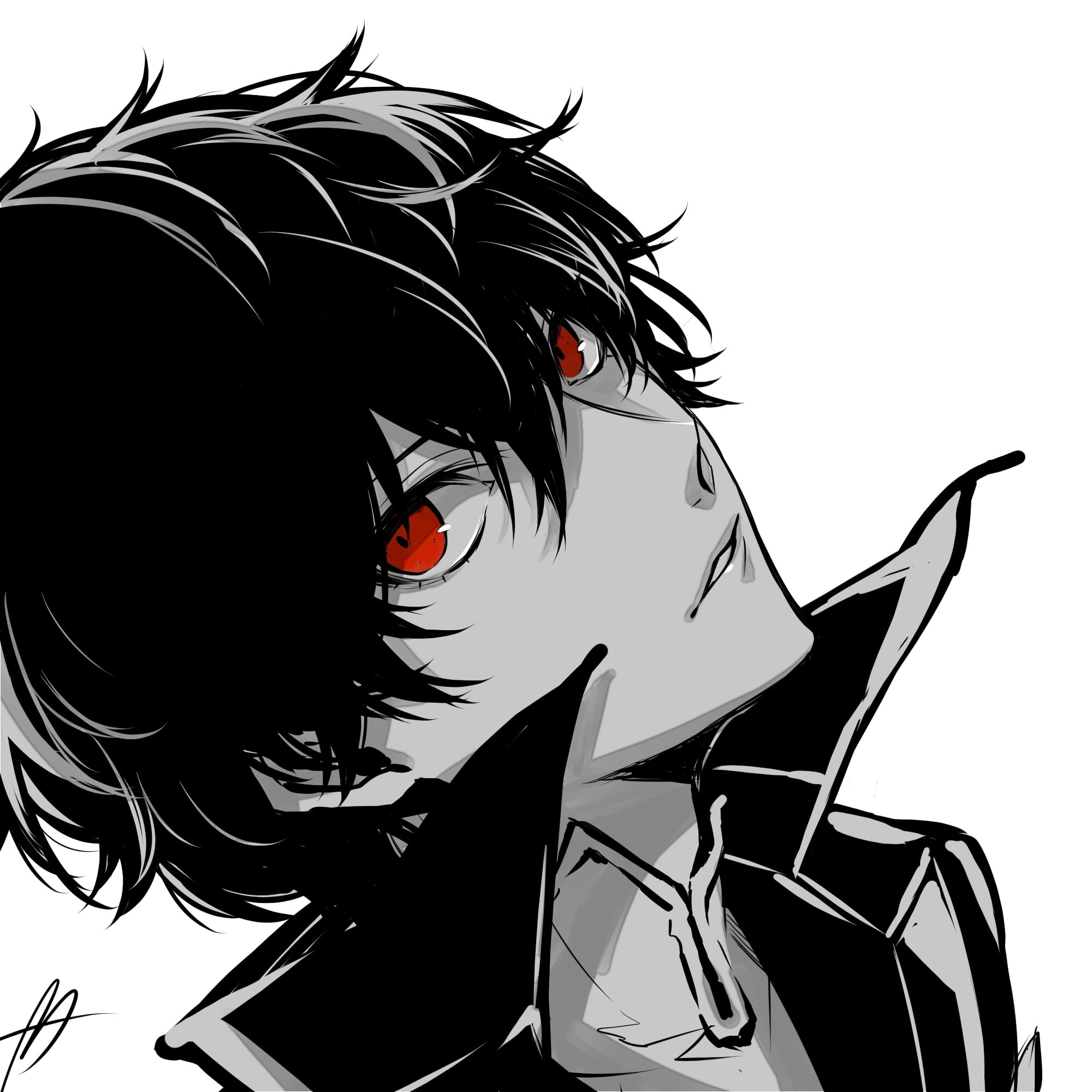 Anime, domestic, studio shot, creativity, representation, shin megami tensei, mammal, no people, white background, red eyes, cut out, kurusu akira, animal wildlife, Phone HD Wallpaper