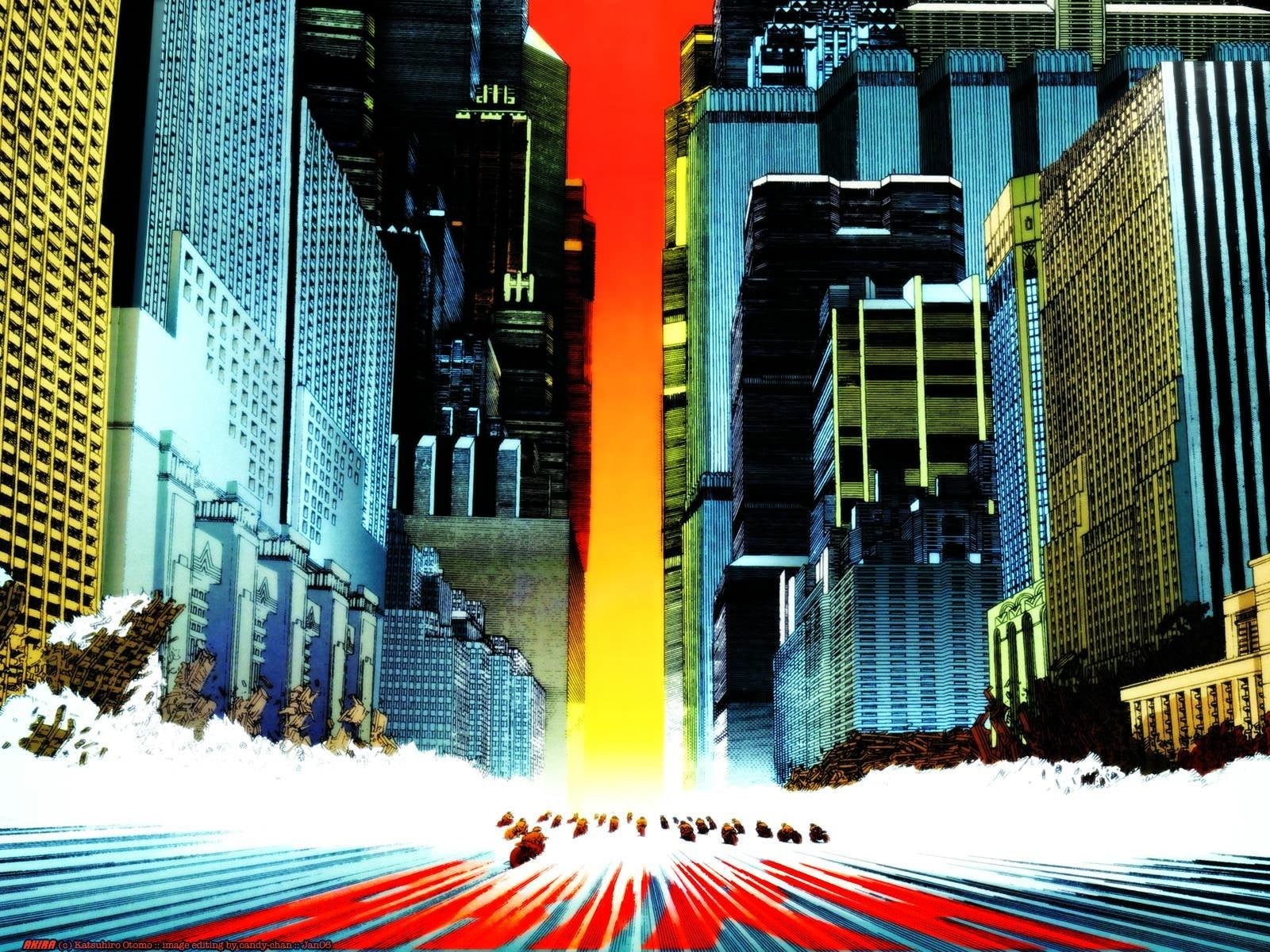 road, sign, anime, building exterior, skyscraper, built structure, building, transportation, buildings, nature, architecture, Akira, 720P, city, HD Wallpaper