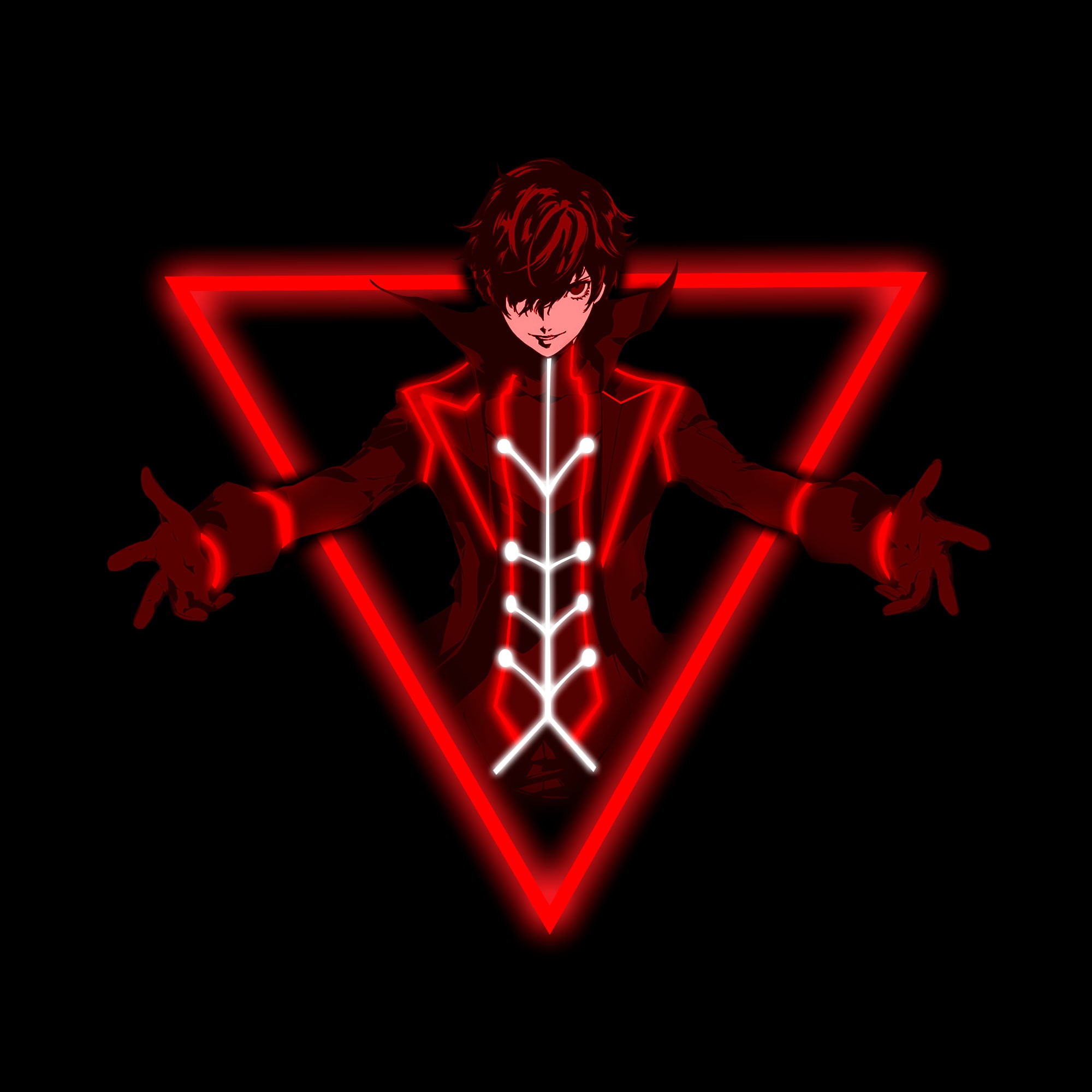 anime men, Persona 5, 1080P, Joker, neon, simple background, anime boys, triangle, Phone HD Wallpaper