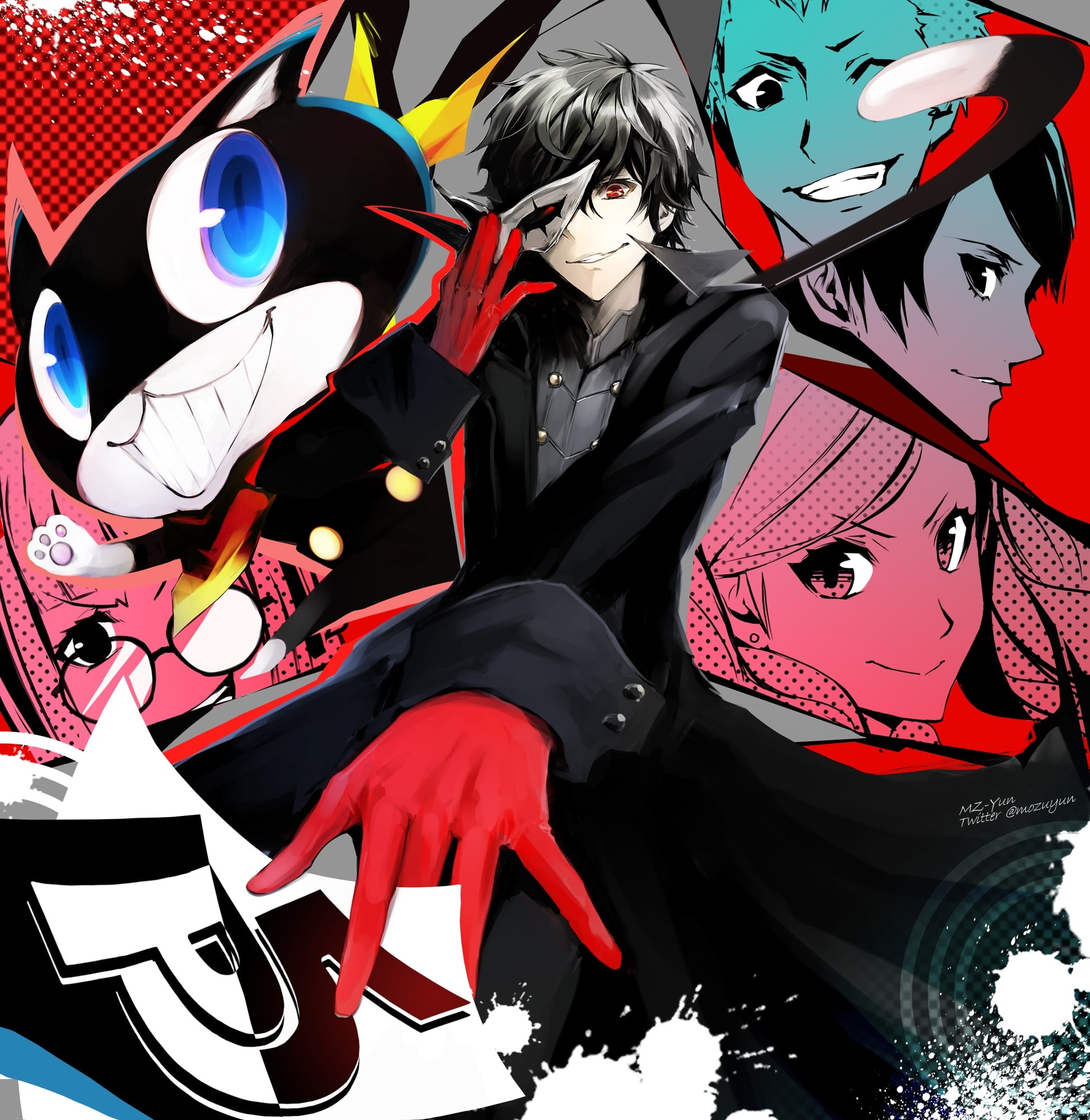 indoors, mask - disguise, Anime, representation, black color, men, mask, large group of objects, morgana, high angle view, 1080P, art and craft, kitagawa yuusuke, Phone HD Wallpaper