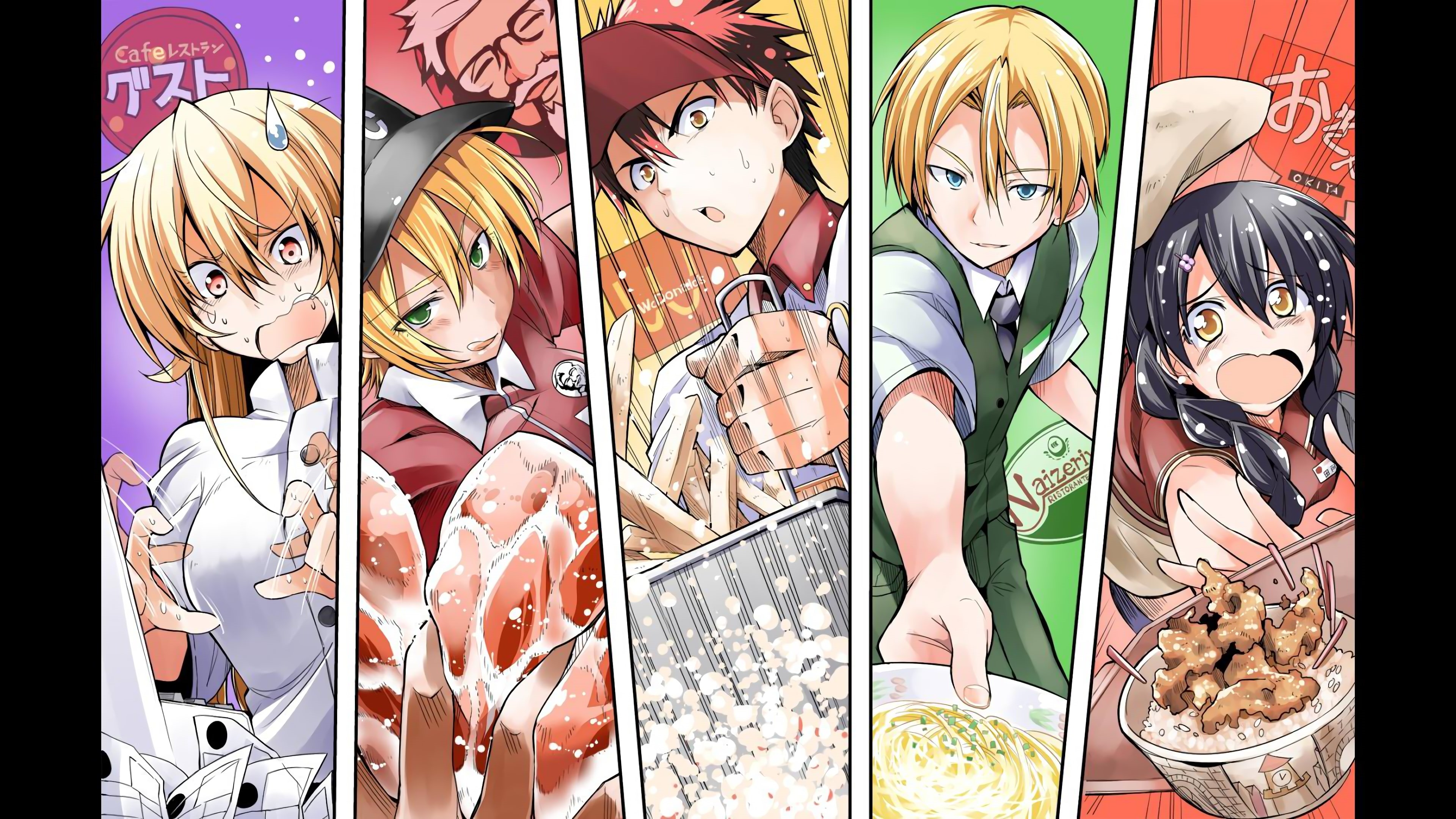 4K, Shokugeki no Souma, Tadokoro Megumi, Yukihira Soma, Aldini Takumi, Nakiri Erina, HD Wallpaper