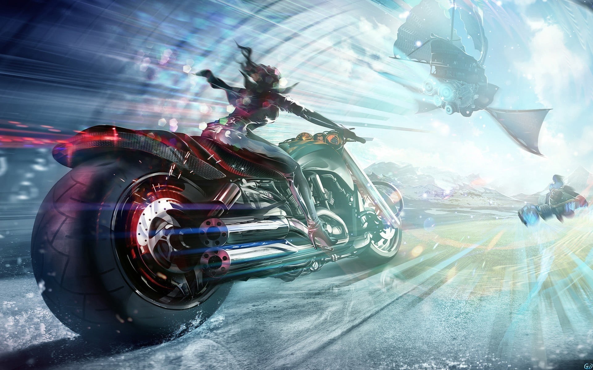 mode of transportation, 1080P, motion, excitement, illuminated, red, outdoors, car, riding, reflection, motor vehicle, motorcycle, woman, city, HD Wallpaper