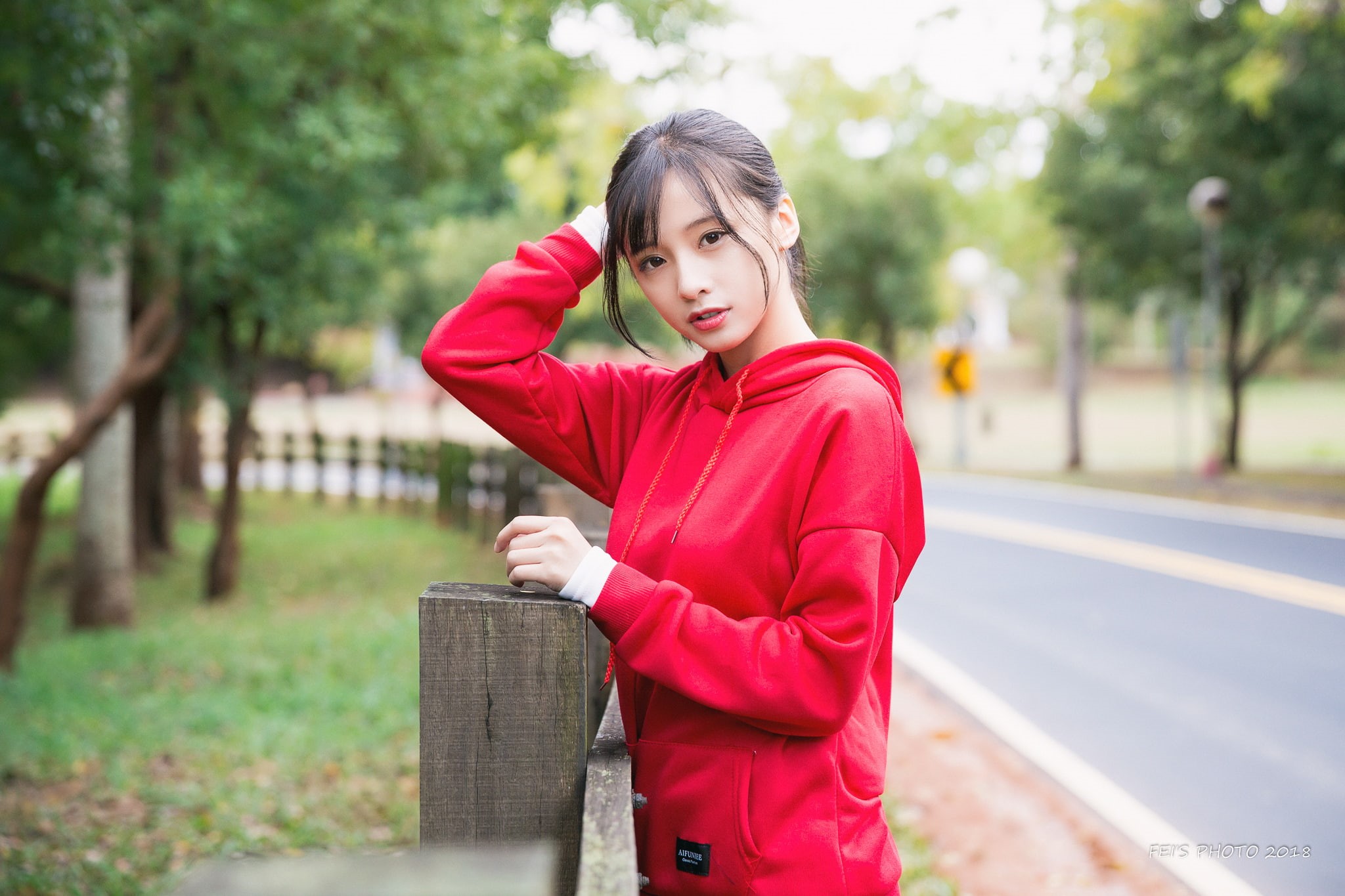 contemplation, depth of field, young adult, street, casual clothing, portrait, brunette, real people, model, three quarter length, Asian, standing, tree, HD Wallpaper