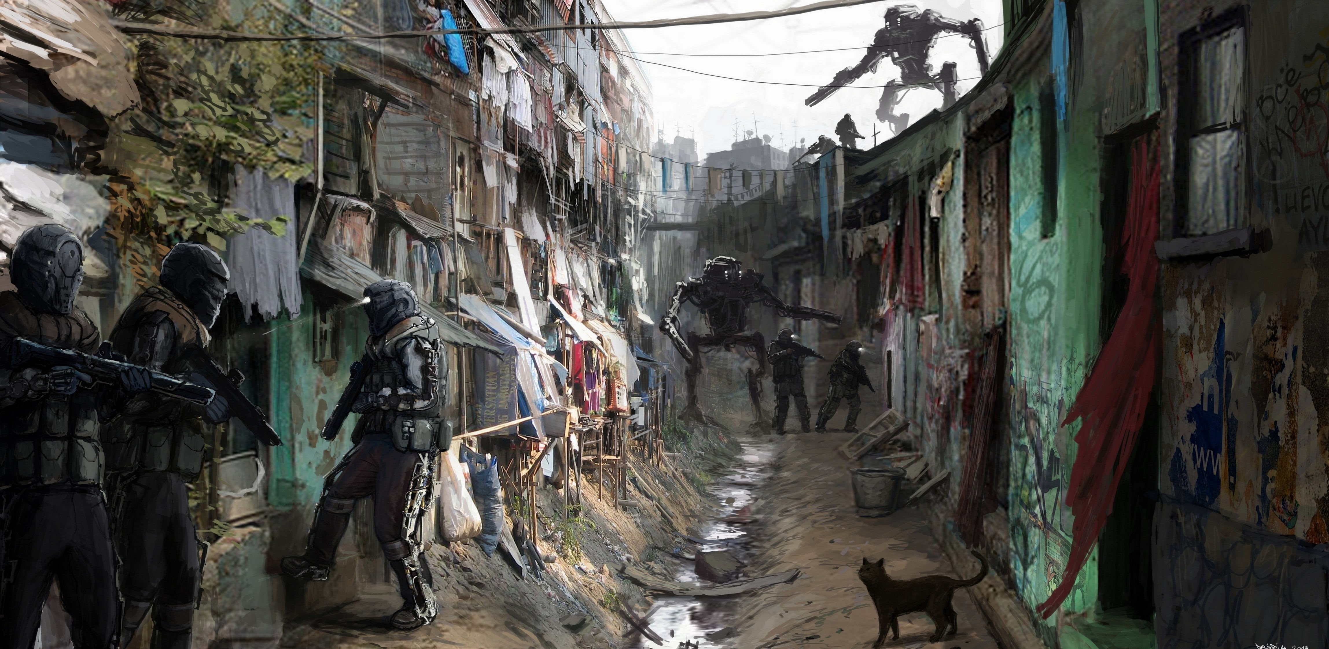 artwork, wall - building feature, building exterior, alleyway, 4K, nature, building, slum, no people, footpath, hanging, built structure, Filip Dudek, HD Wallpaper