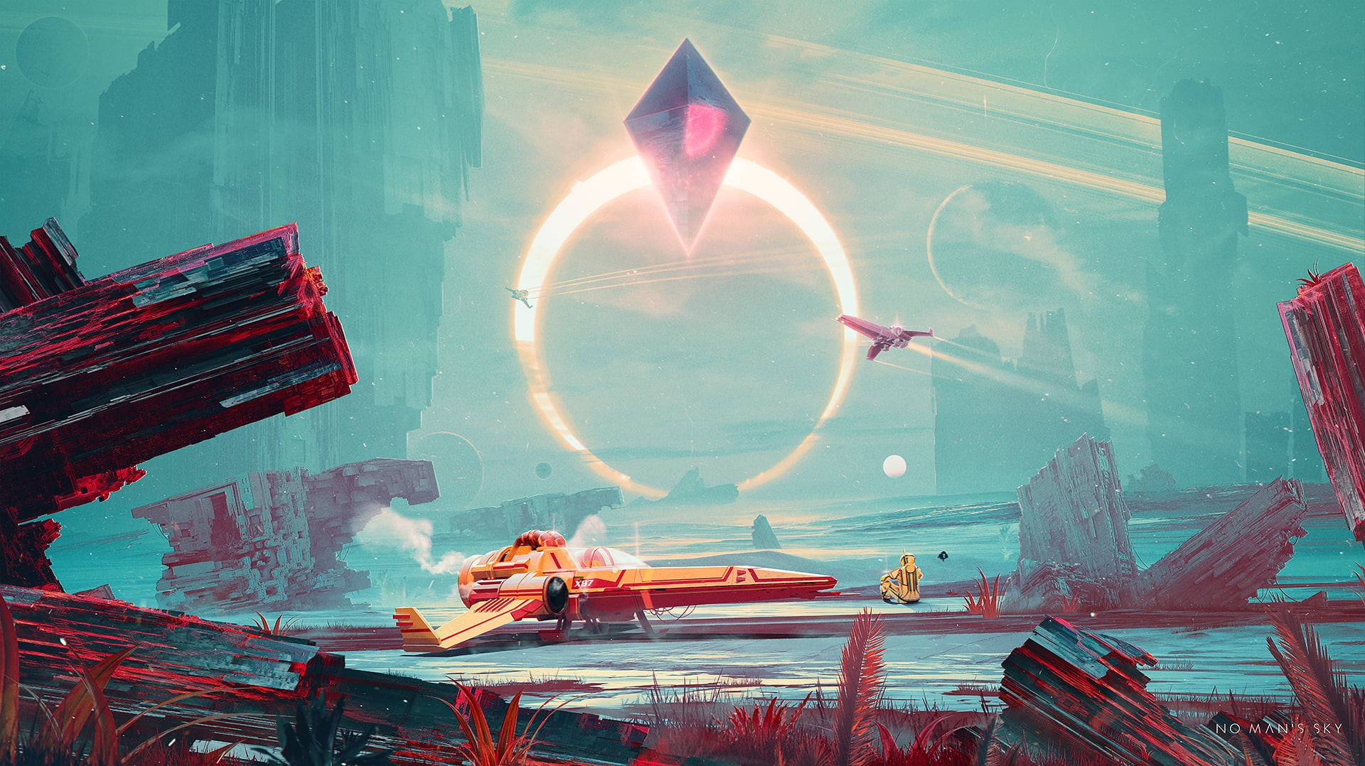 outdoors, s, digital, man, creativity, sea, no people, sky, No Mans Sky, nautical vessel, Kuldar Leement, air vehicle, sunlight, water, video games, HD Wallpaper