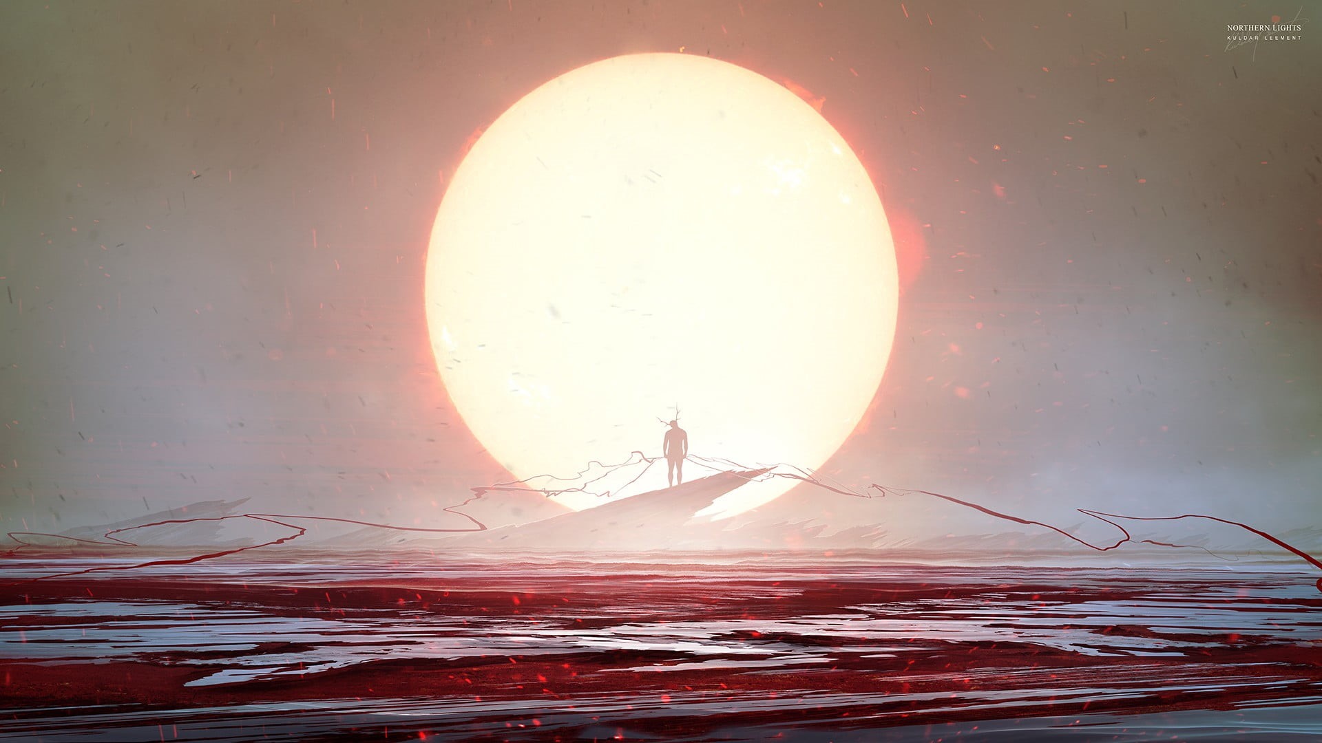 Sun, person, watrer, water, moon, circle, body, no people, sunset, 1080P, transportation, snow, winter, Kuldar Leement, idyllic, standing, cold temperature, HD Wallpaper