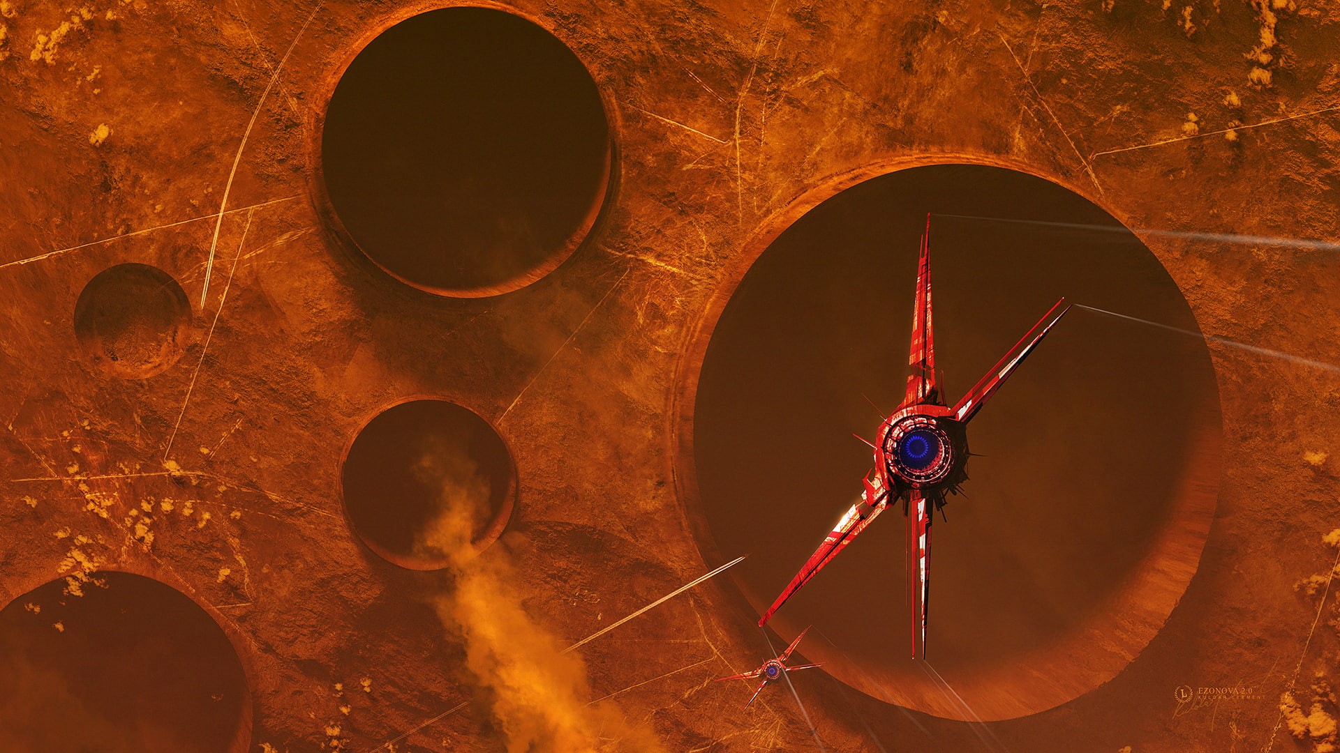 spaceship, 1080P, planet, crater, Kuldar Leement, HD Wallpaper