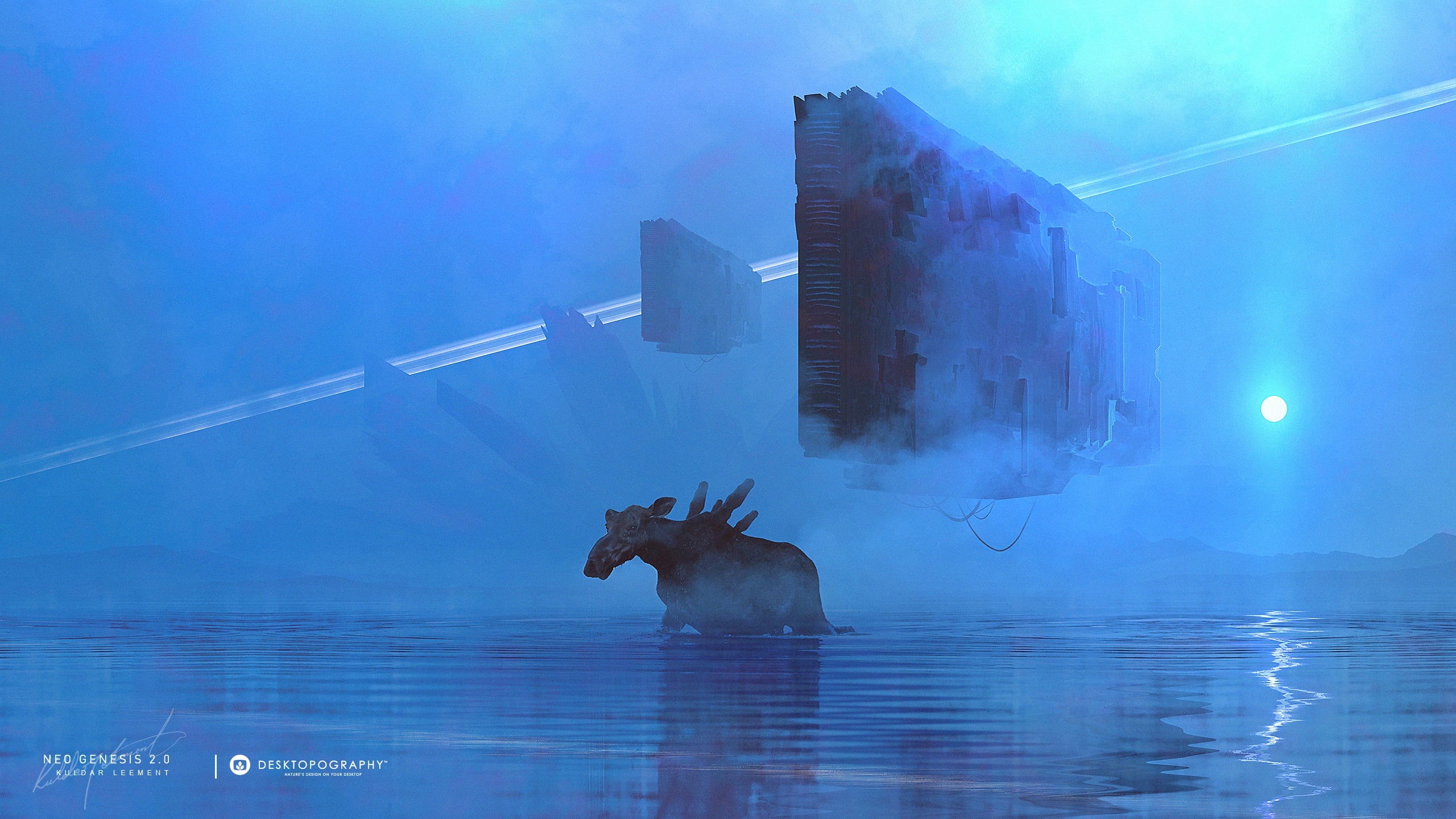 body, Kuldar Leement, no people, neo genesis, building exterior, moose, spaceship, fog, nature, Desktopography, sky, fantasy art, digital composite, day, HD Wallpaper