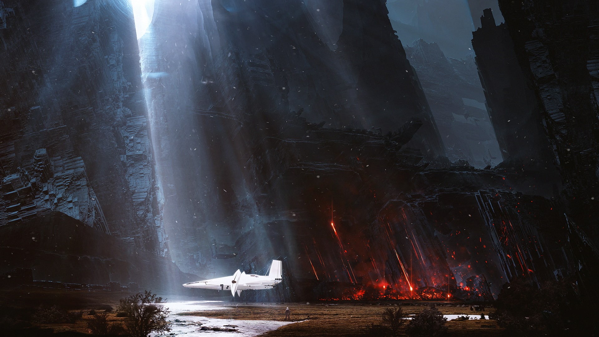 fantasy art, spaceship, artwork, Kuldar Leement, 1080P, sunlight, science fiction, HD Wallpaper