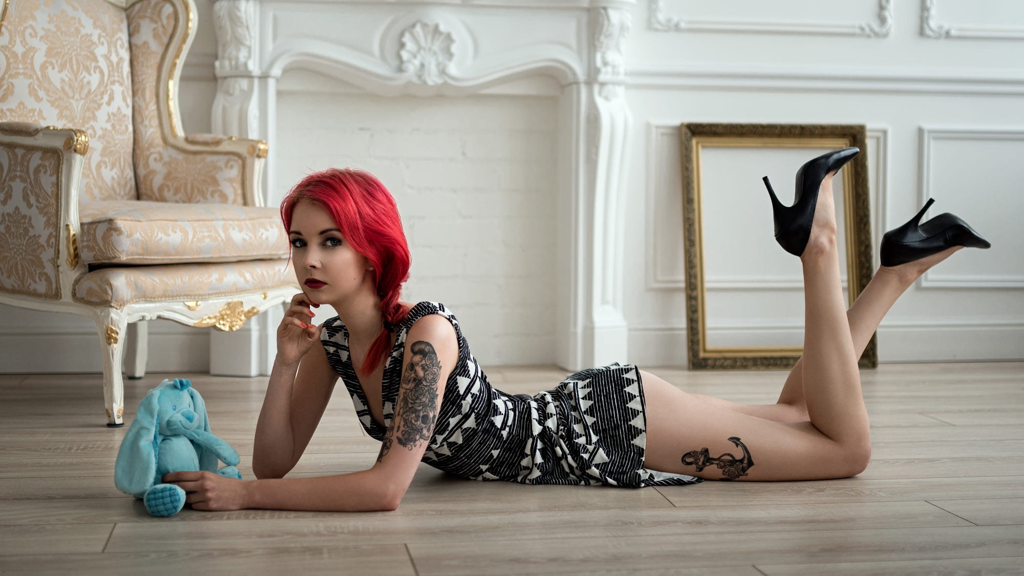 1080P, inked girls, Icona Pictura, Mari Ahokas, photography, high heels, redhead, 500px, women, HD Wallpaper