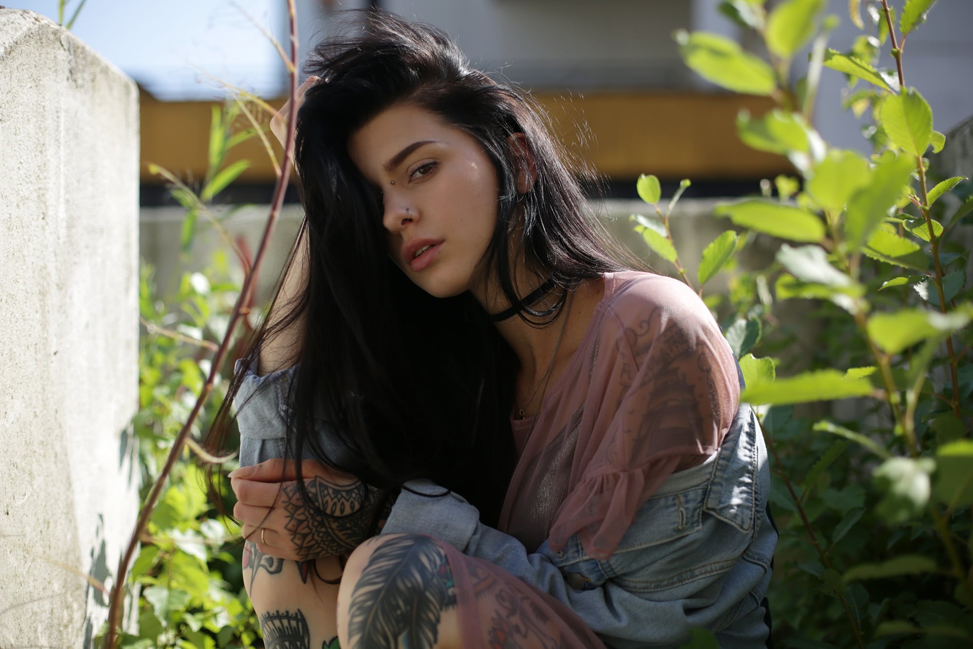 real people, plants, looking, looking away, looking at viewer, beautiful woman, contemplation, hairstyle, young adult, front view, hands on head, model, HD Wallpaper