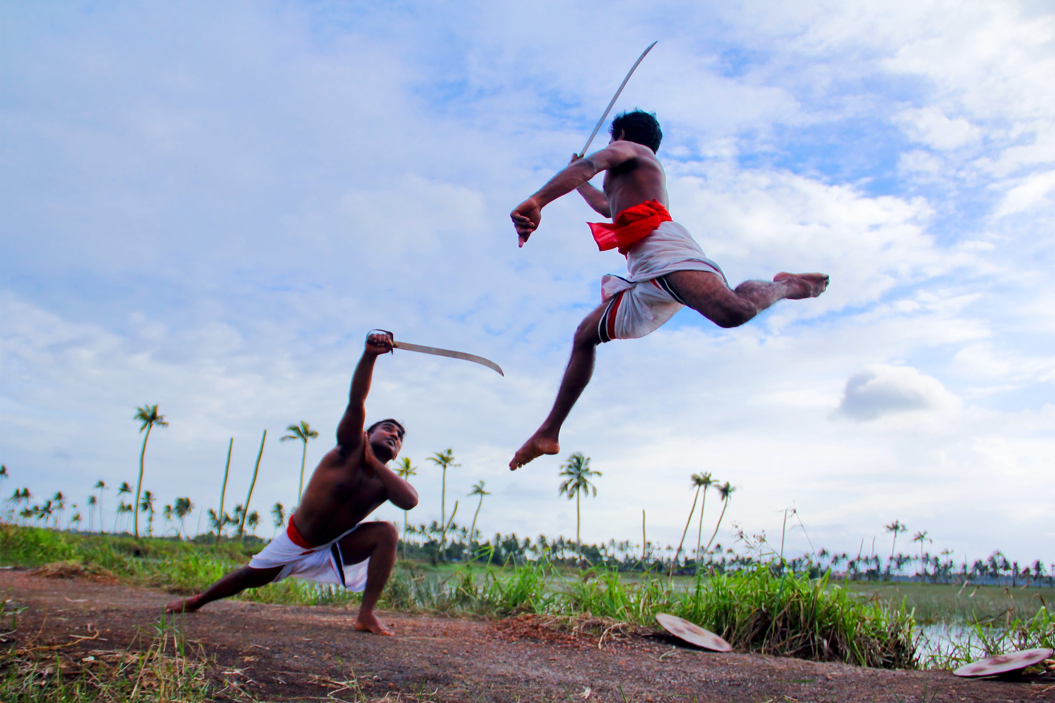 full length, motion, traditional, enjoyment, males, martial art, swords, lifestyles, positive emotion, vitality, young men, outdoors, india, person, two, HD Wallpaper
