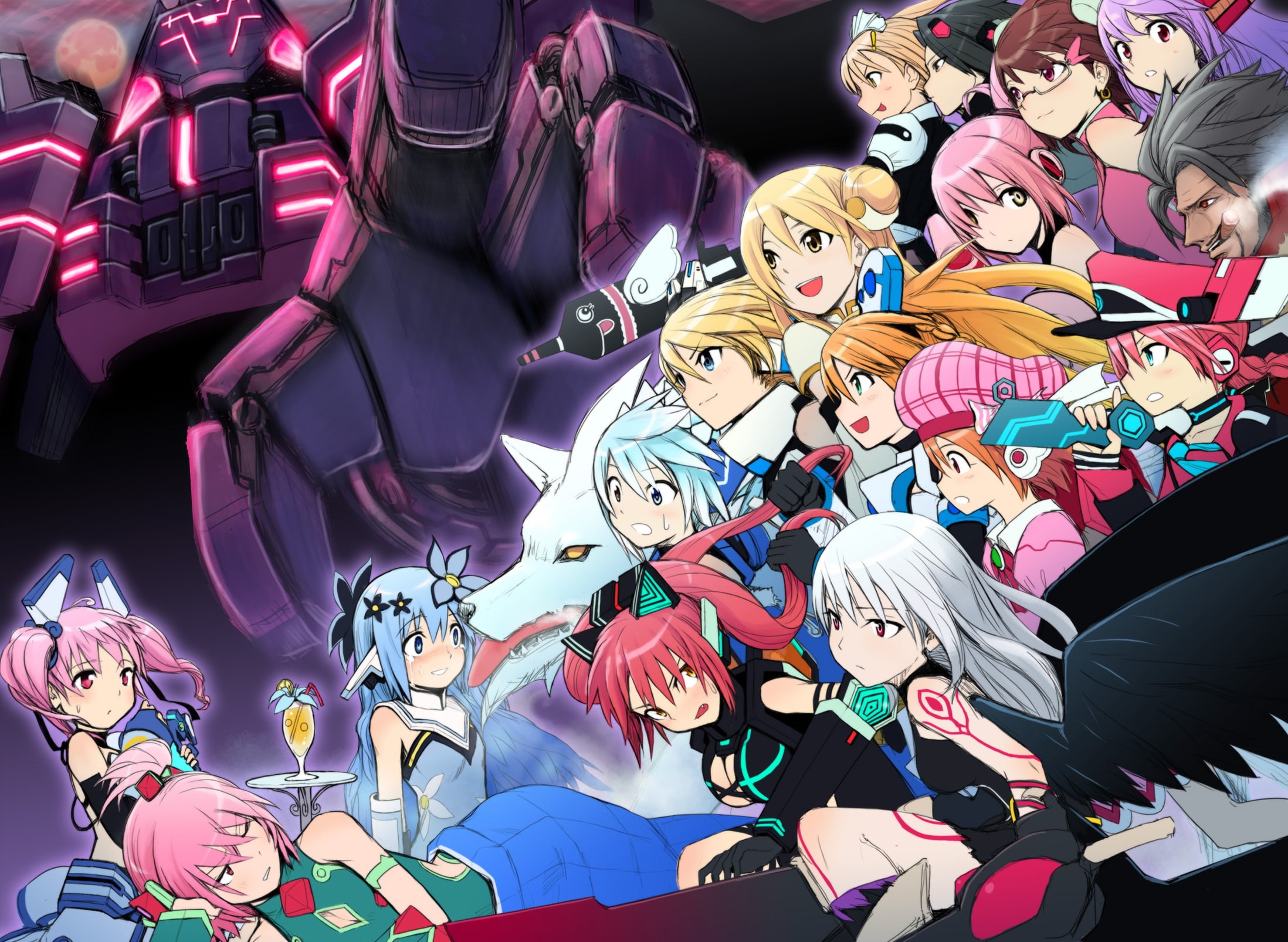 hair, weapon, break, 1080P, wolf, tagme, morizo, wings, mecha, pink, cosmic, hat, HD Wallpaper