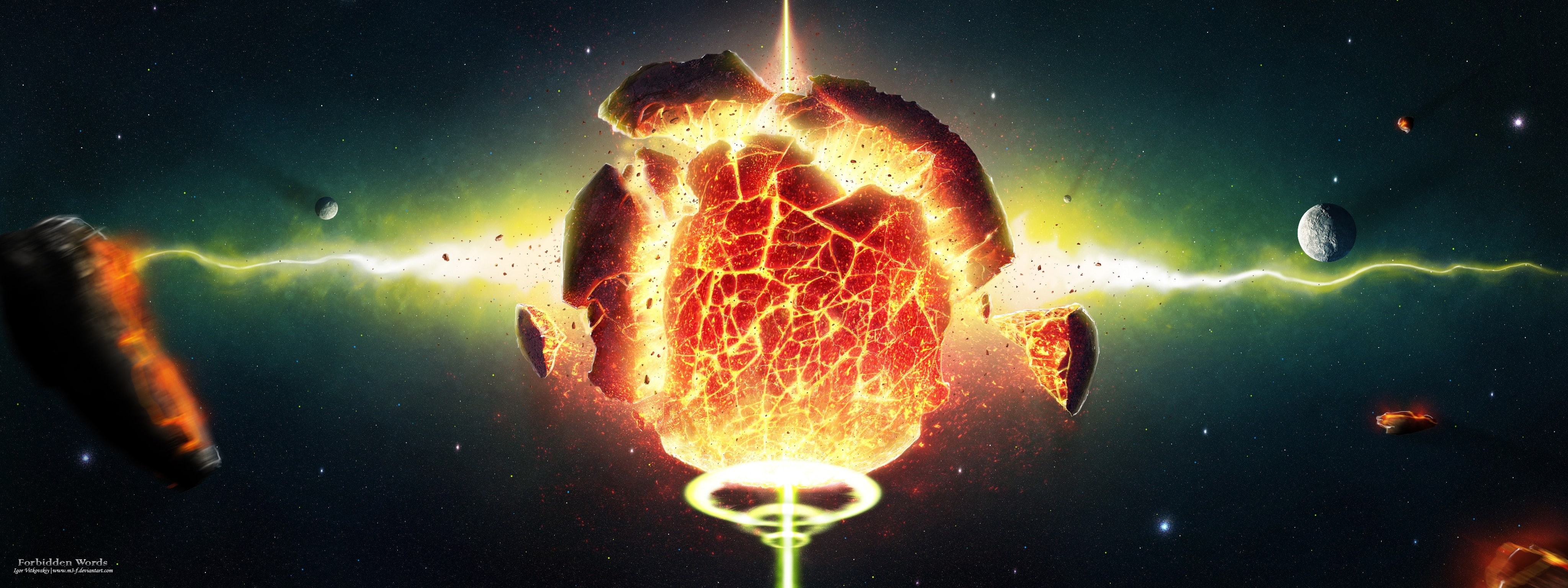 hd, dust, outer, outer space, 4K, art, screen, explosions, space, planets, dual, destroyed, destruction, stars, HD Wallpaper