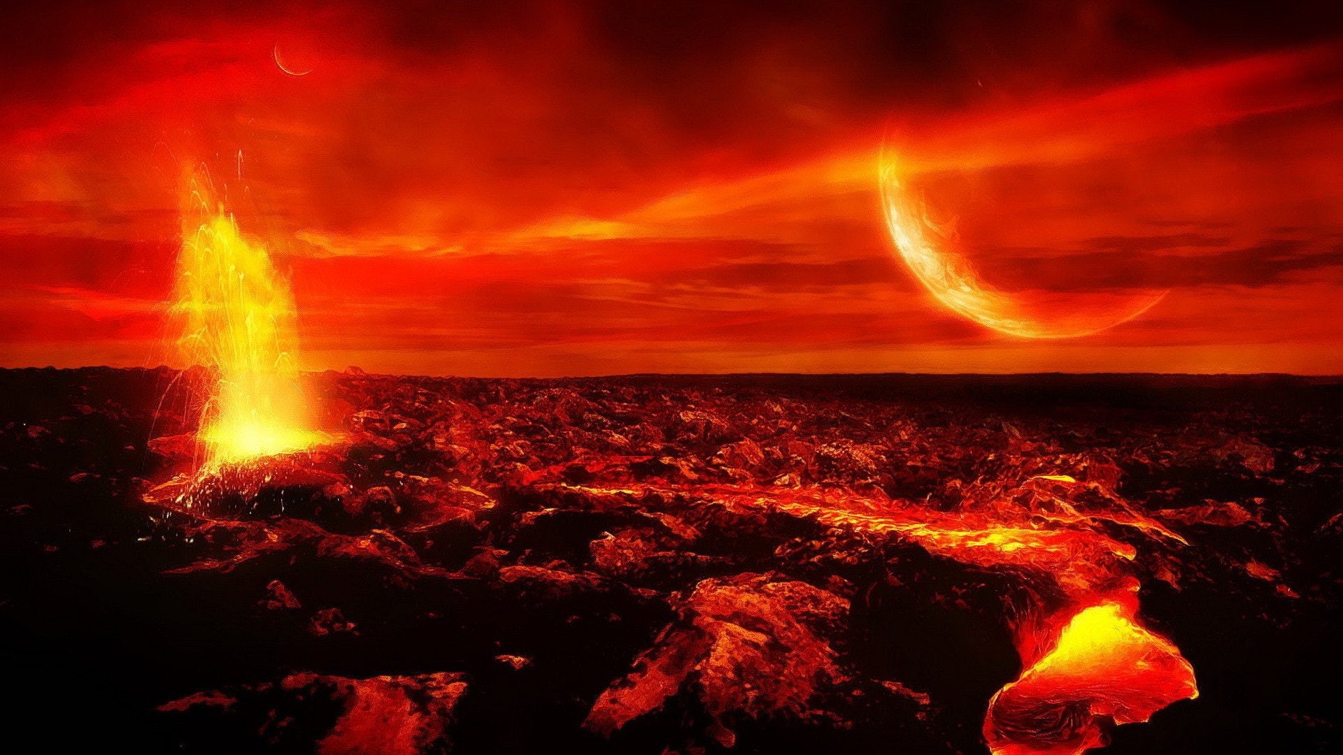 Fire, flames, x, outer, art, hd, px, birds, animals, 1920x1080 px, Space, 1080P, planets, HD Wallpaper