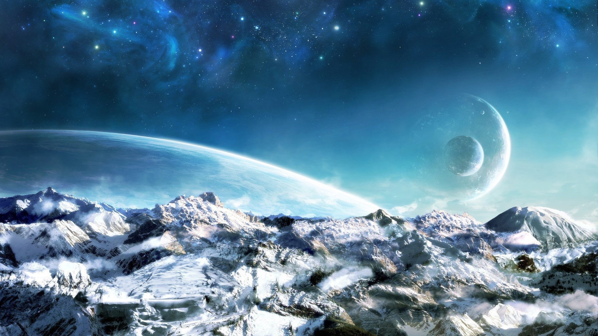 stardust, nature, mountains, hd, art, cosmic, stars, outer space, dust, 1080P, Blue, space, outer, planets, HD Wallpaper