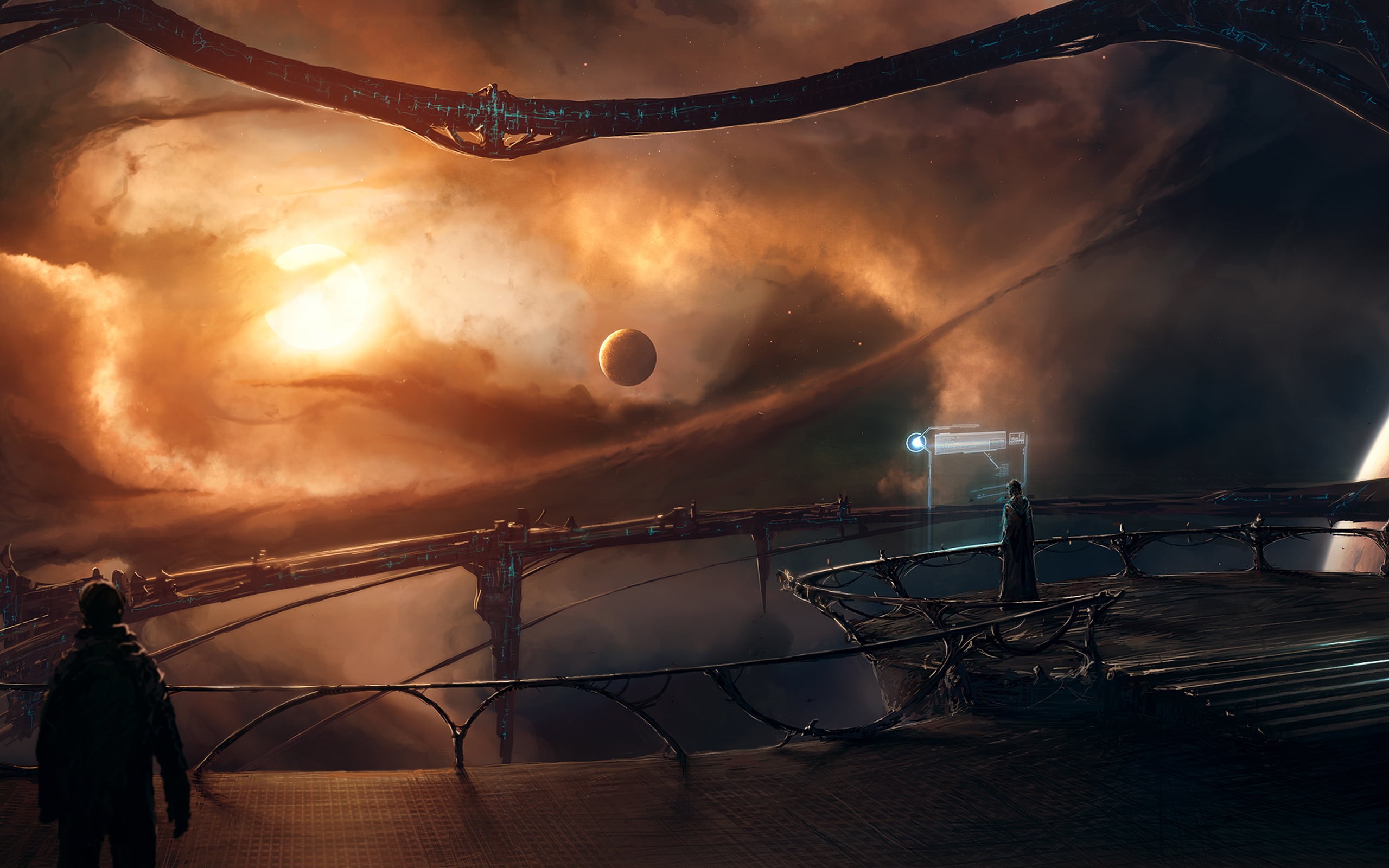 men, 2K, real people, Taenaron, connection, built structure, metal, leisure activity, lifestyles, sunset, 3D, science fiction, space, railing, air vehicle, HD Wallpaper
