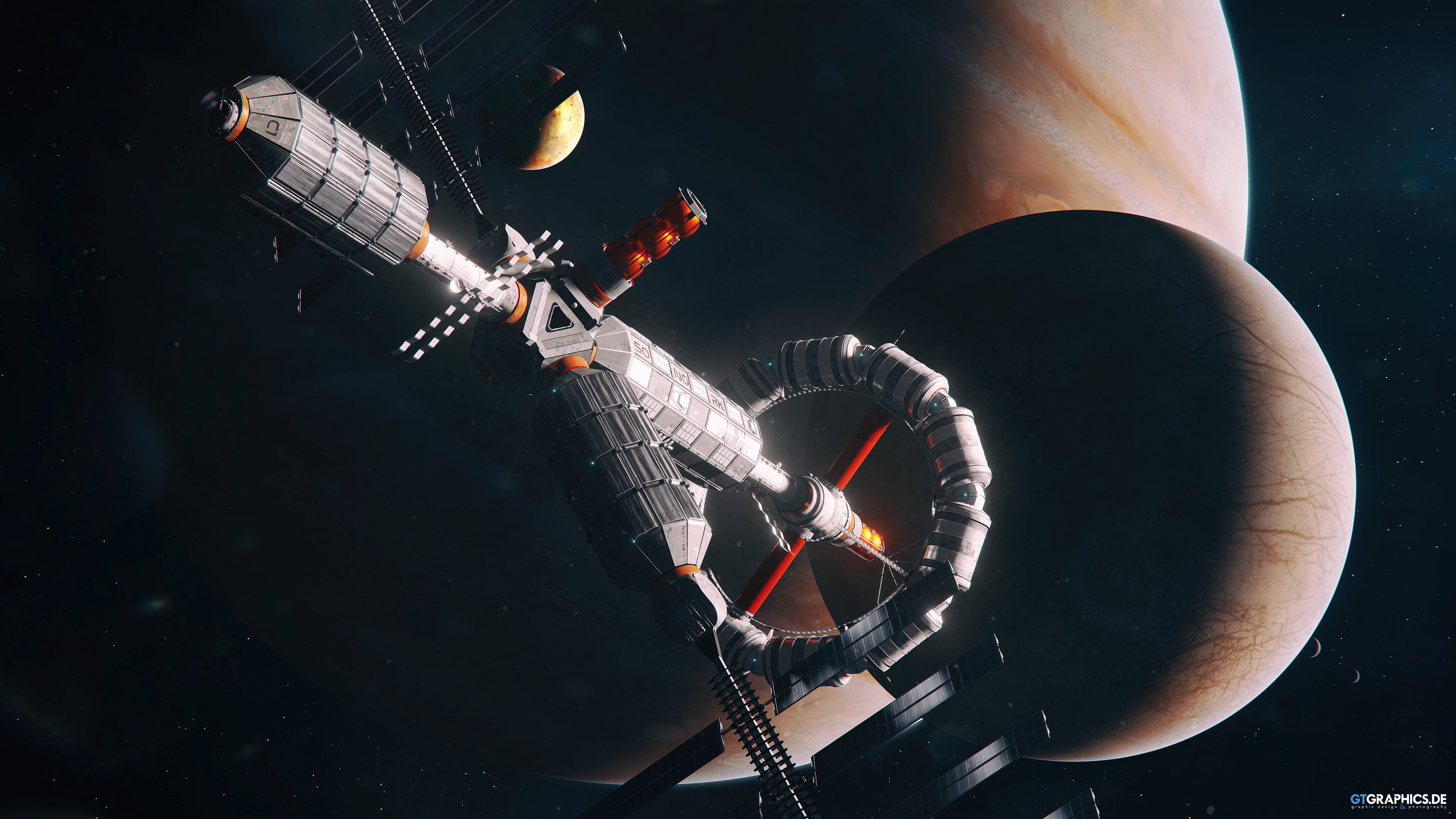 spaceship, space, 3D, 4K, Taenaron, planet, galaxy, HD Wallpaper