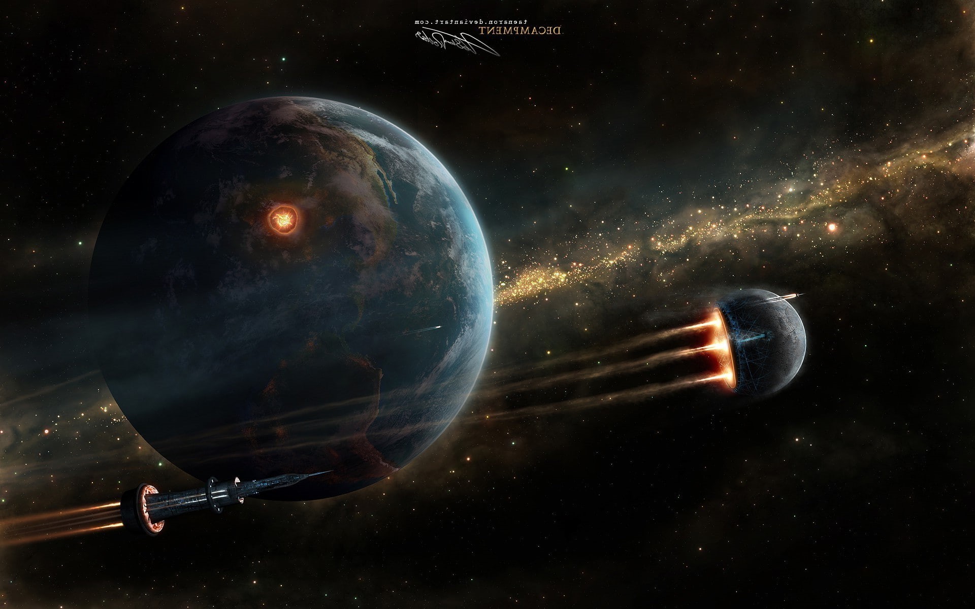 taenaron render cgi futuristic spaceship planet space, 1080P, HD Wallpaper