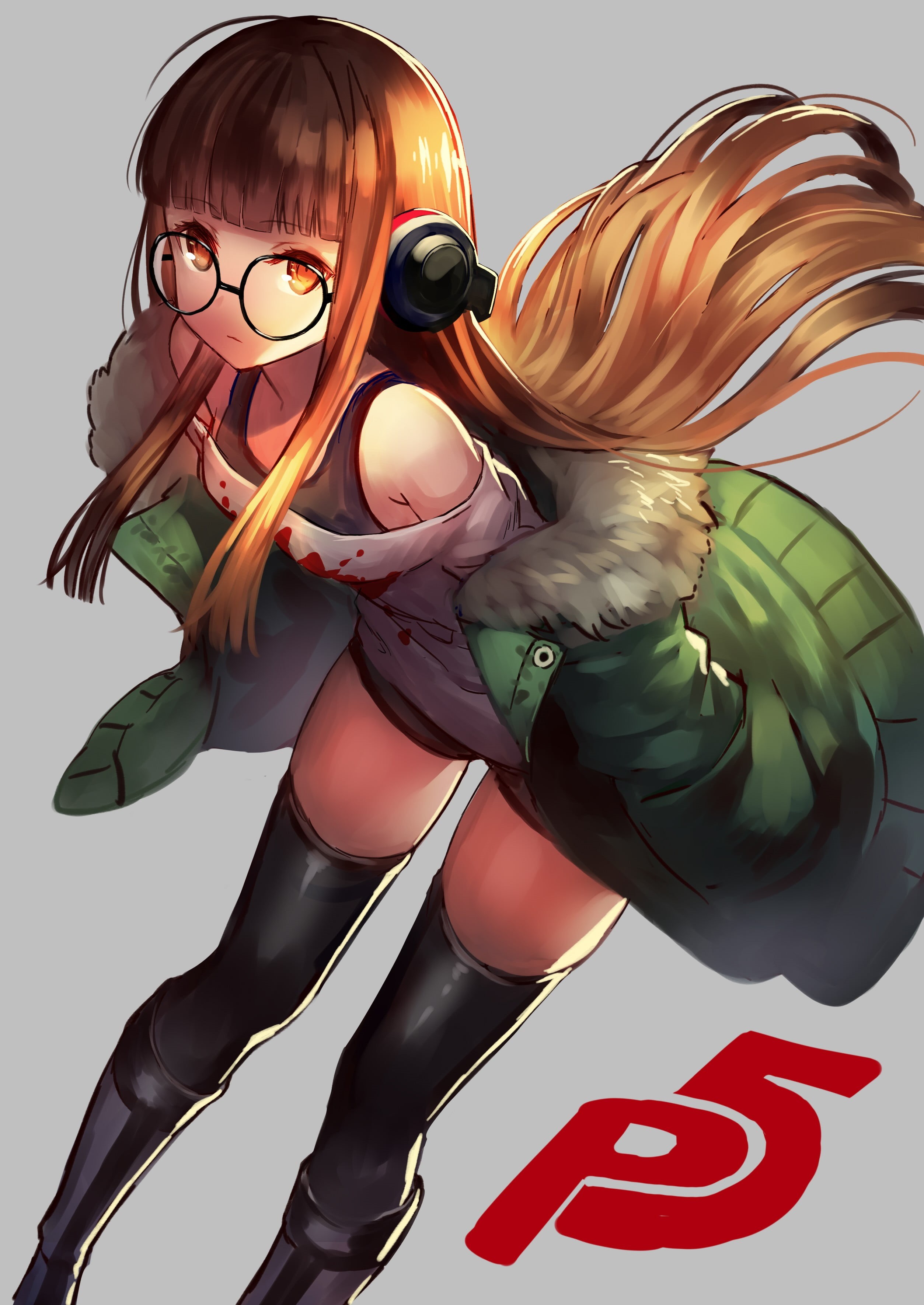 fashion, orange eyes, hairstyle, eyeglasses, Sakura Futaba, hair, anime, child, happiness, beautiful woman, young adult, brunette, people, headphones, 2K, Phone HD Wallpaper