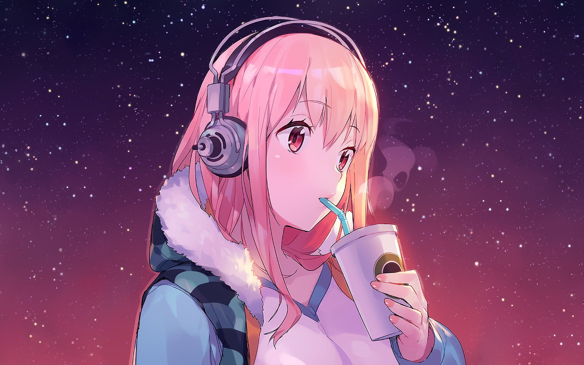 Super Sonico, headphones, anime, 1080P, anime girls, HD Wallpaper