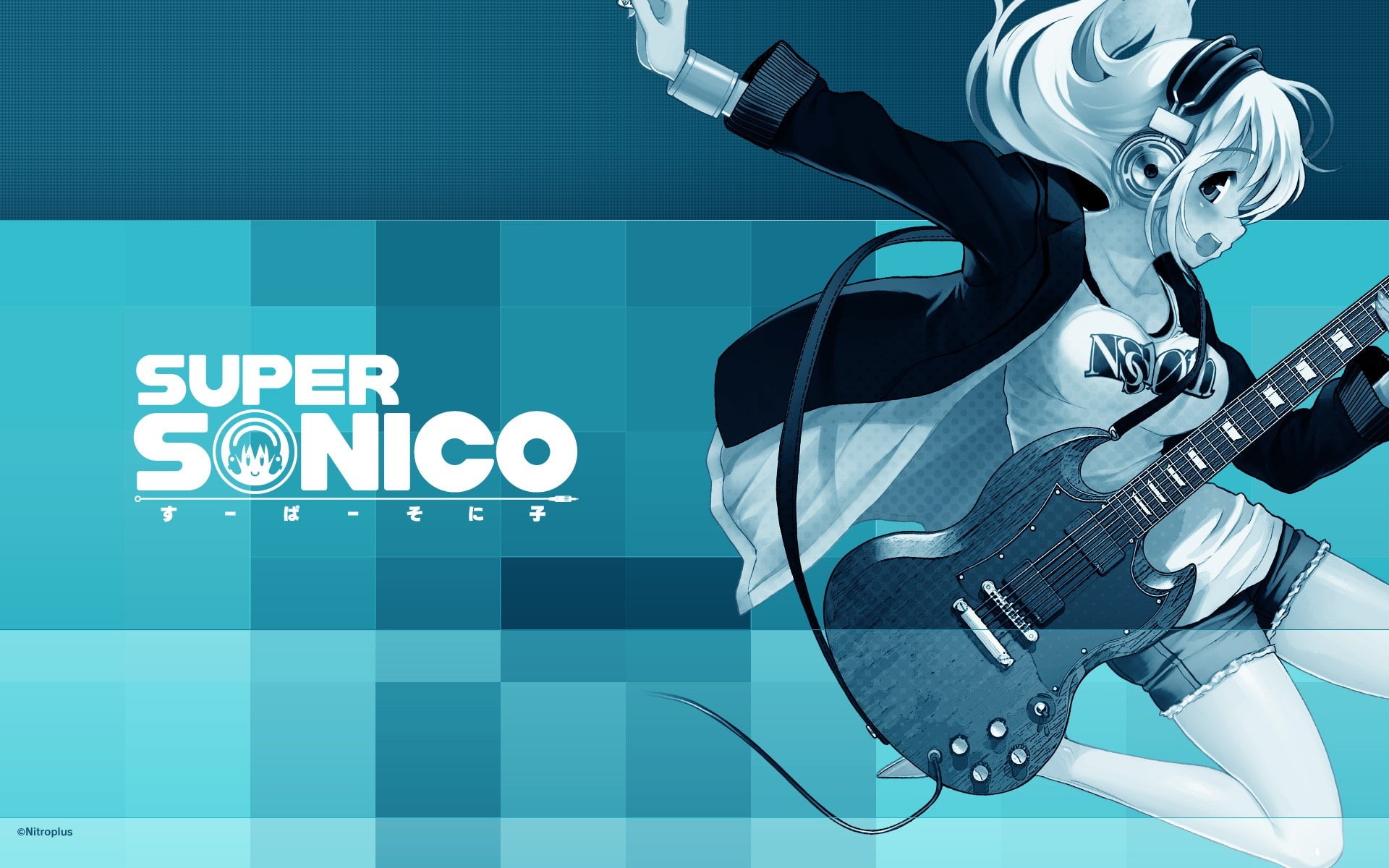 jumping, anime girls, guitar, Super Sonico, anime, 1080P, HD Wallpaper