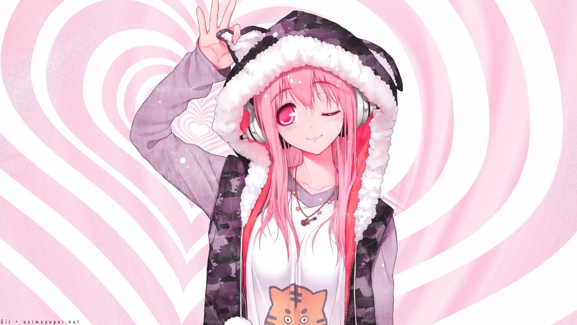 pattern, leisure activity, one person, females, portrait, striped, women, pink color, beautiful woman, 1080P, lifestyles, looking at camera, hoods, hat, HD Wallpaper