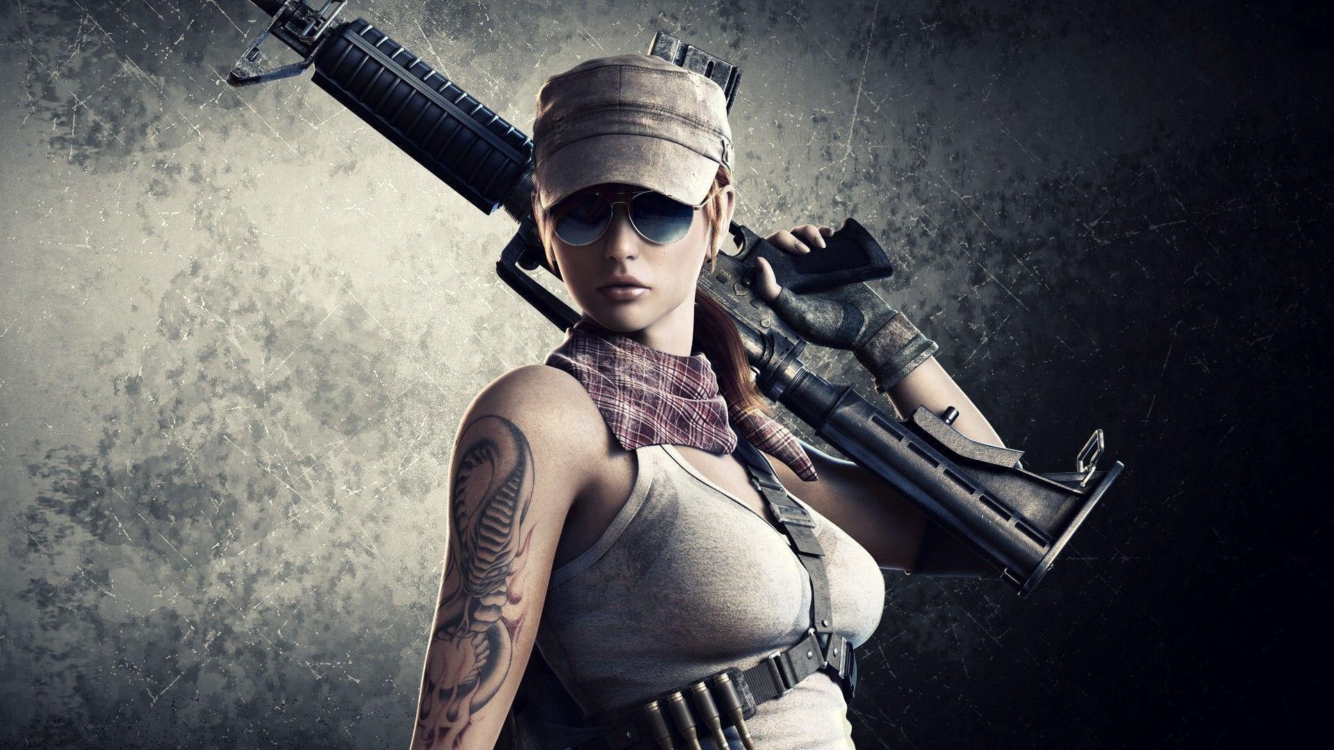1920x1080, 1080P, woman, rifle, point, girls, tattooed, tattoo, character, soldier, blank, viper, HD Wallpaper