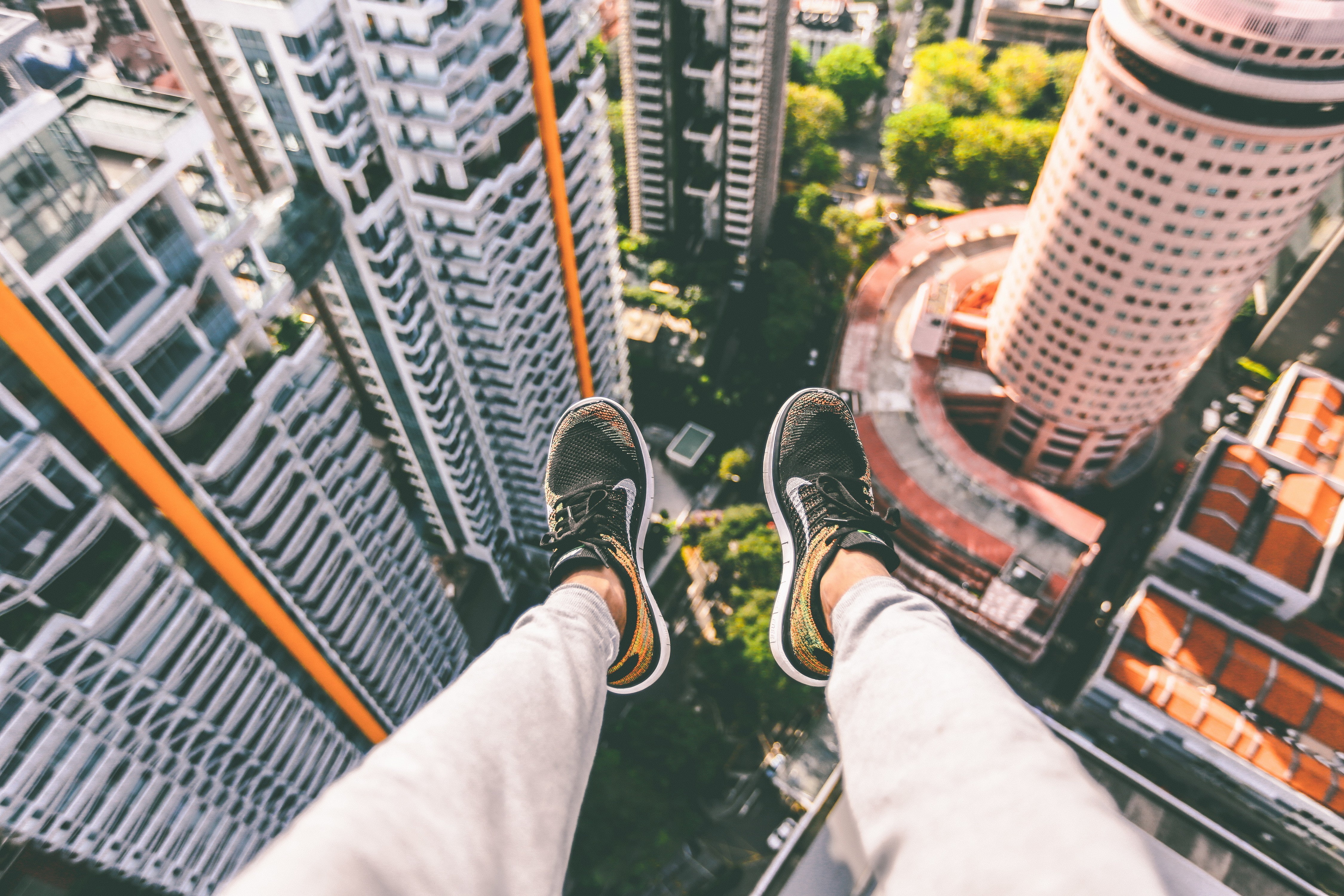 Nike, rooftopping, 4K, rooftops, shoes, aerial view, cityscape, HD Wallpaper