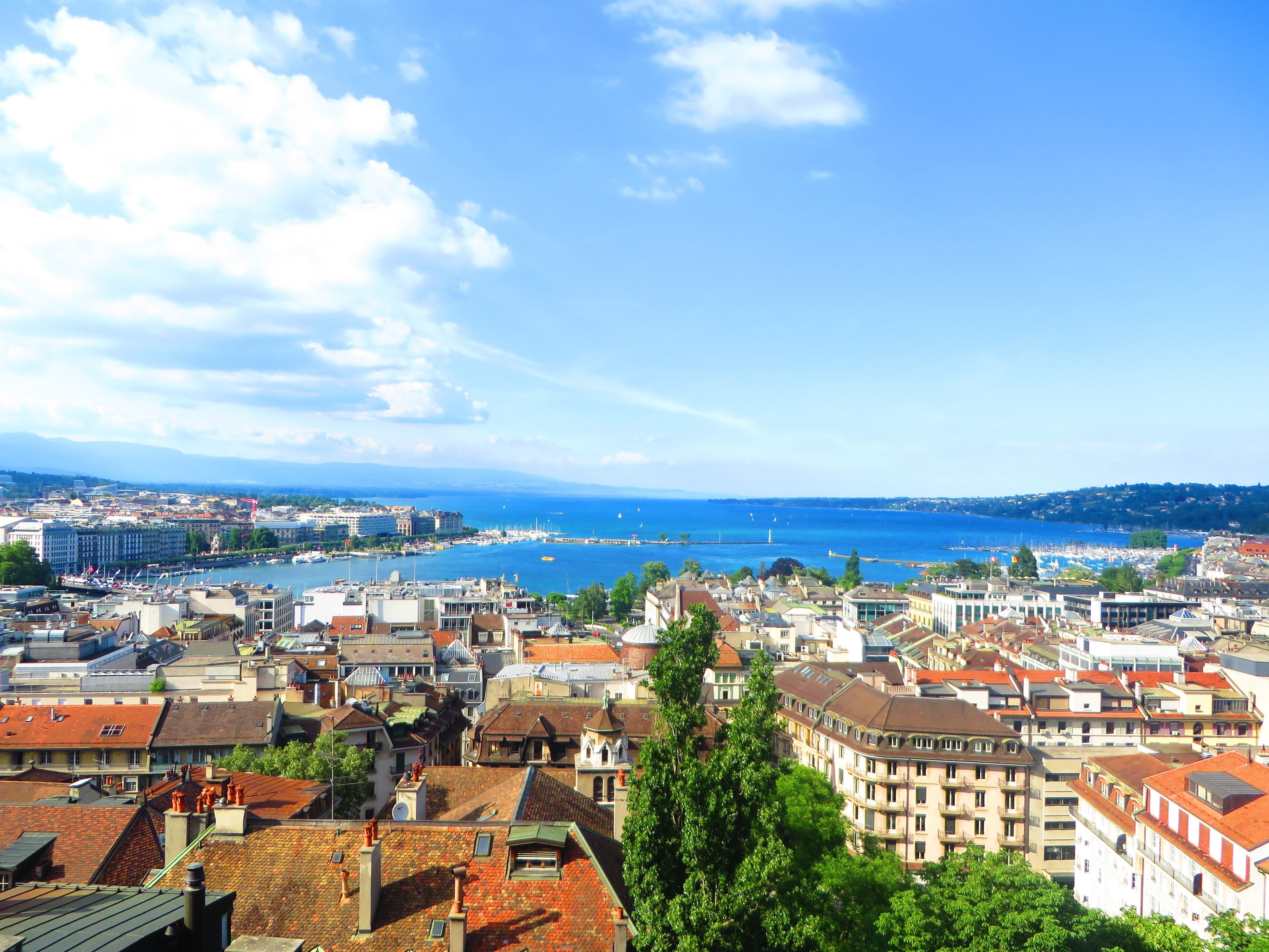 4K, Switzerland, lake, rooftops, Geneva, city, cityscape, HD Wallpaper