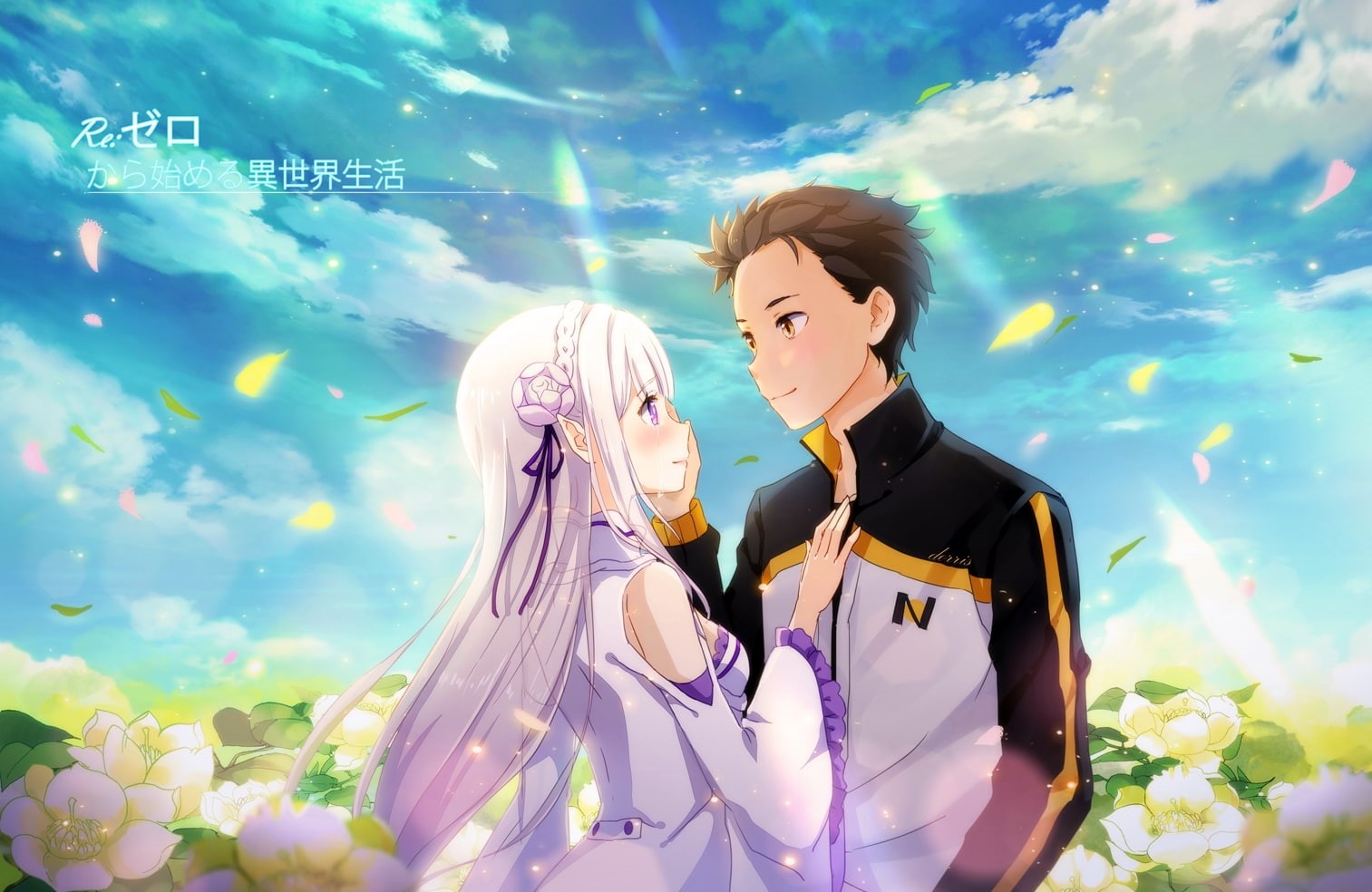 waist up, beautiful woman, Anime, outdoors, romance, real people, heterosexual couple, young men, subaru x emilia, women, lifestyles, love, re: zero, two people, HD Wallpaper