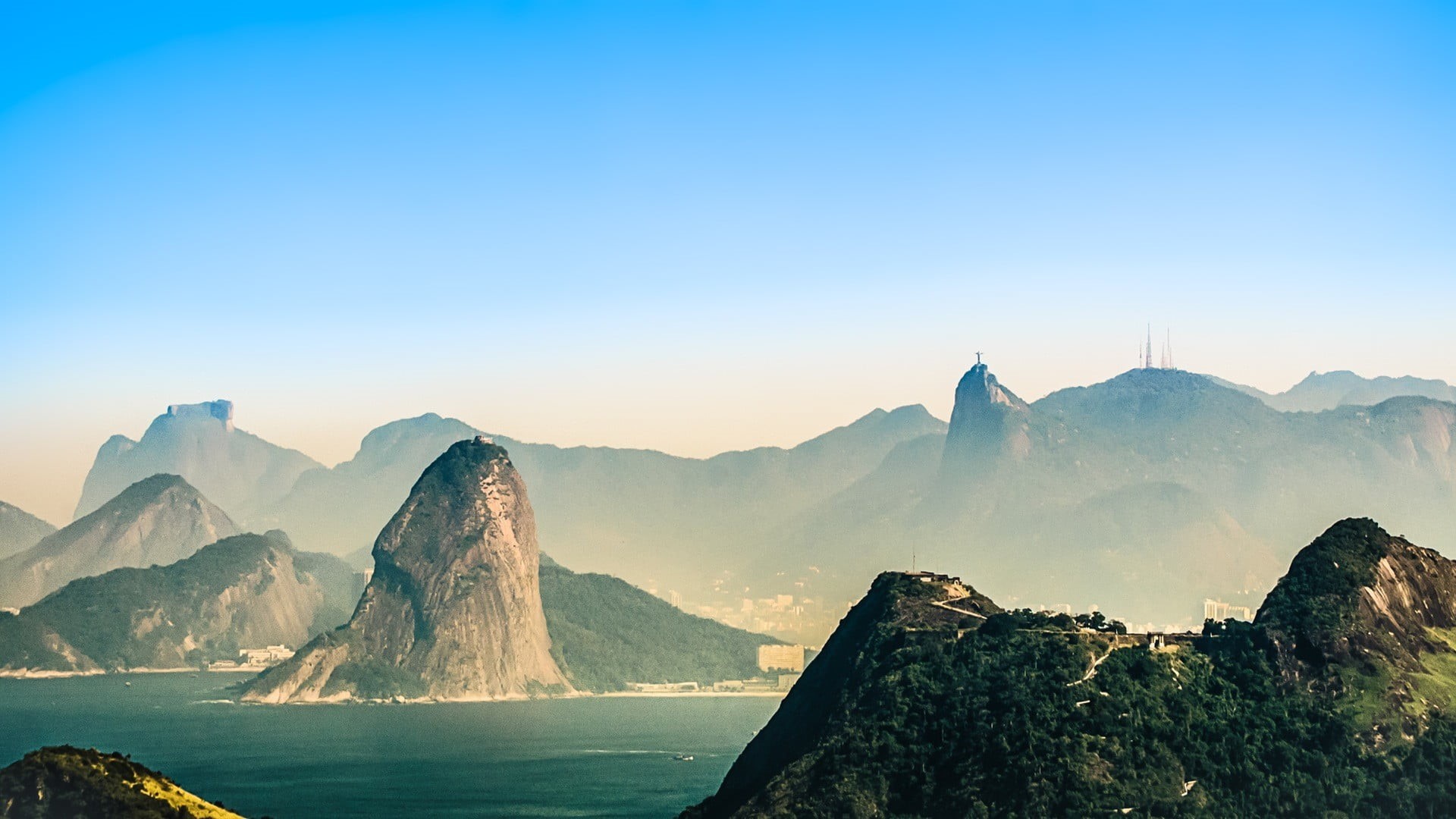 mountain range, water, environment, nature, panoramic, statue, rock, no people, mountain peak, cliff, rock - object, mountain, Christ the Redeemer, tranquility, HD Wallpaper