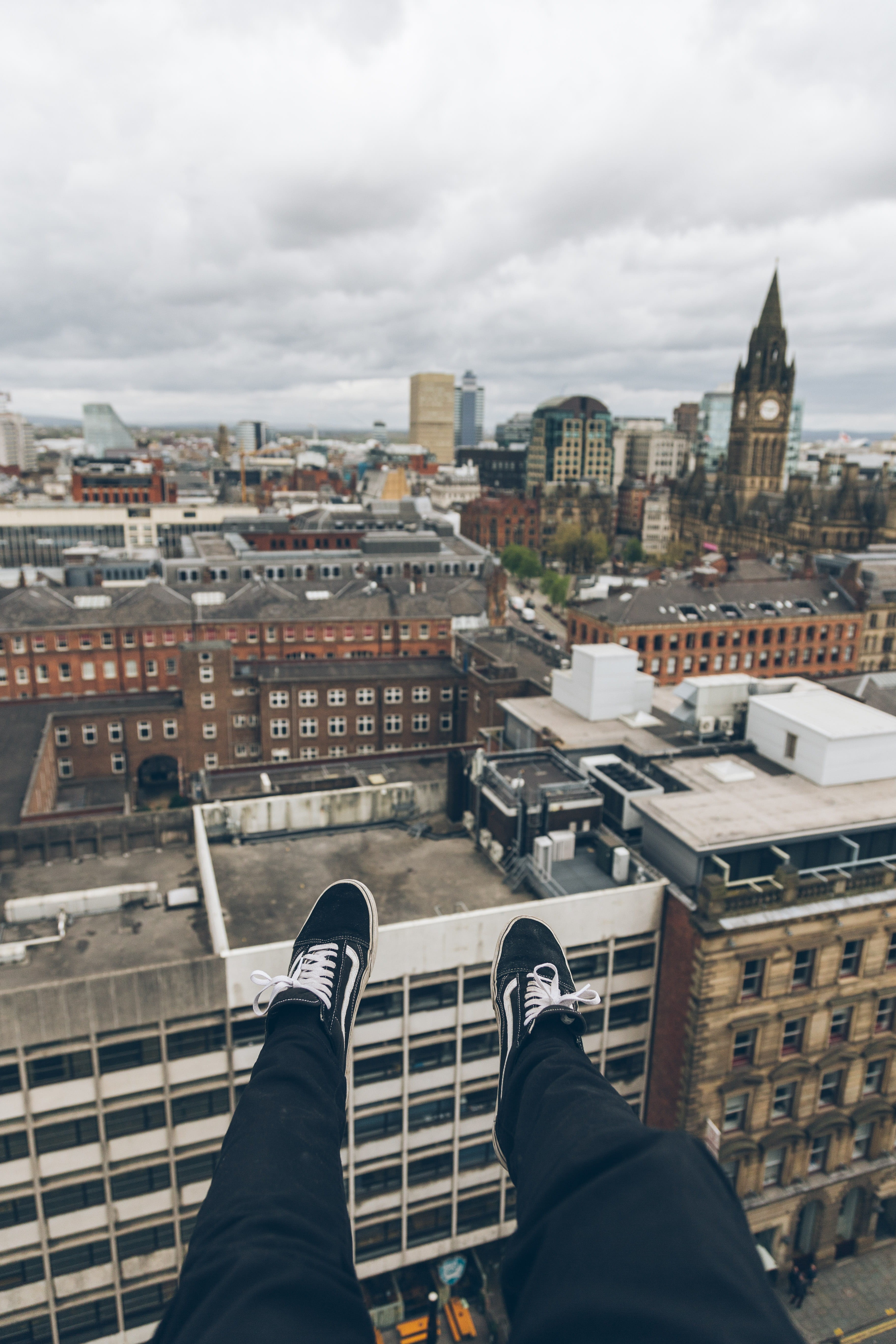 city, lifestyles, feet, roof view, cityline, roof top, human leg, low section, cityscape, sitting, person, building complex, real people, one person, rooftop, Phone HD Wallpaper