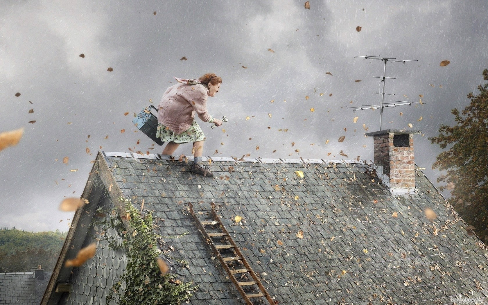 architecture, gray, storm, lifestyles, 720P, roof, tiles, boys, ladders, real people, childhood, child, casual clothing, building exterior, leisure activity, HD Wallpaper